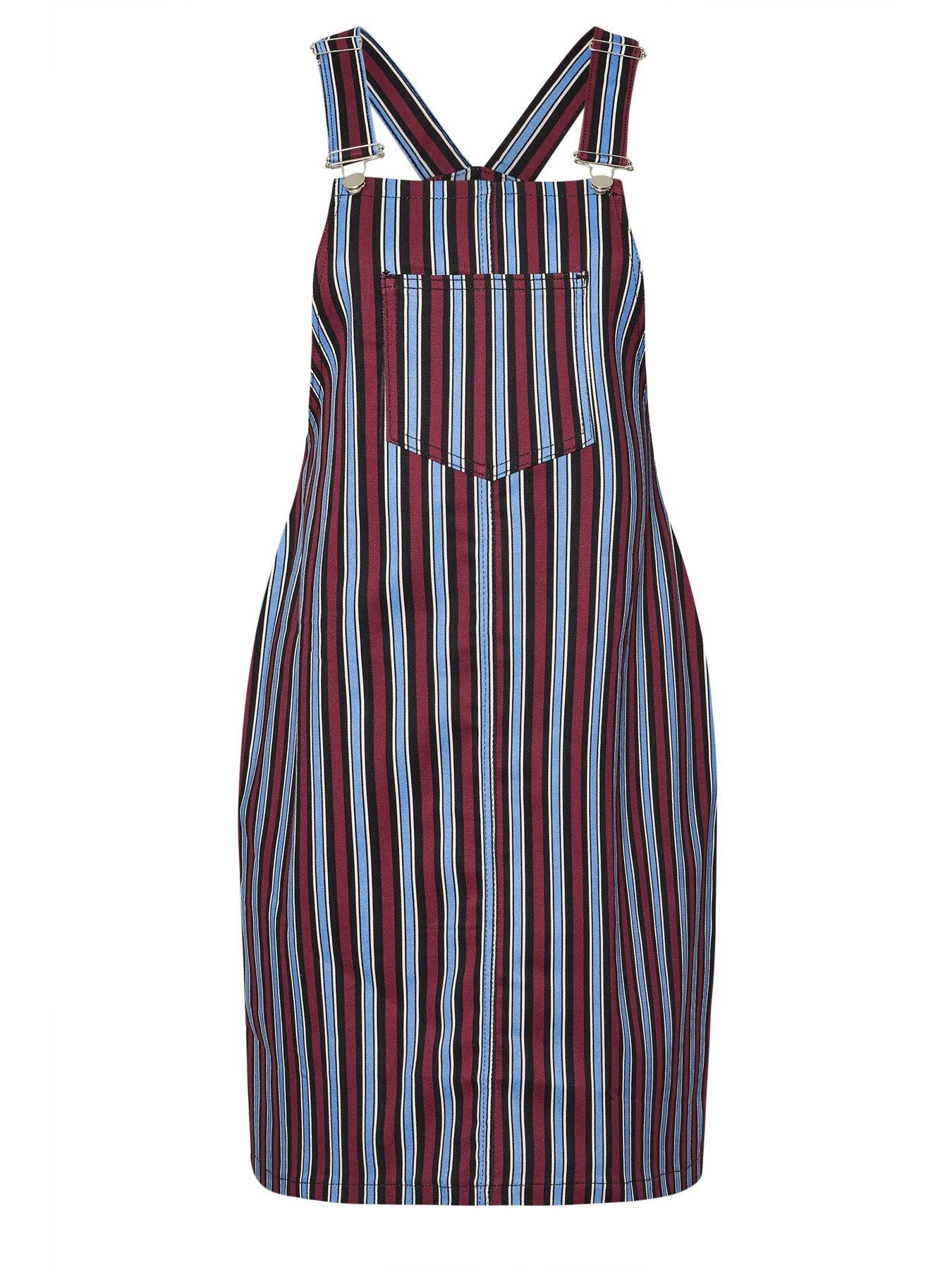 Image 5 of 5 of Yours Curve Stripe Denim Pinafore - Blue