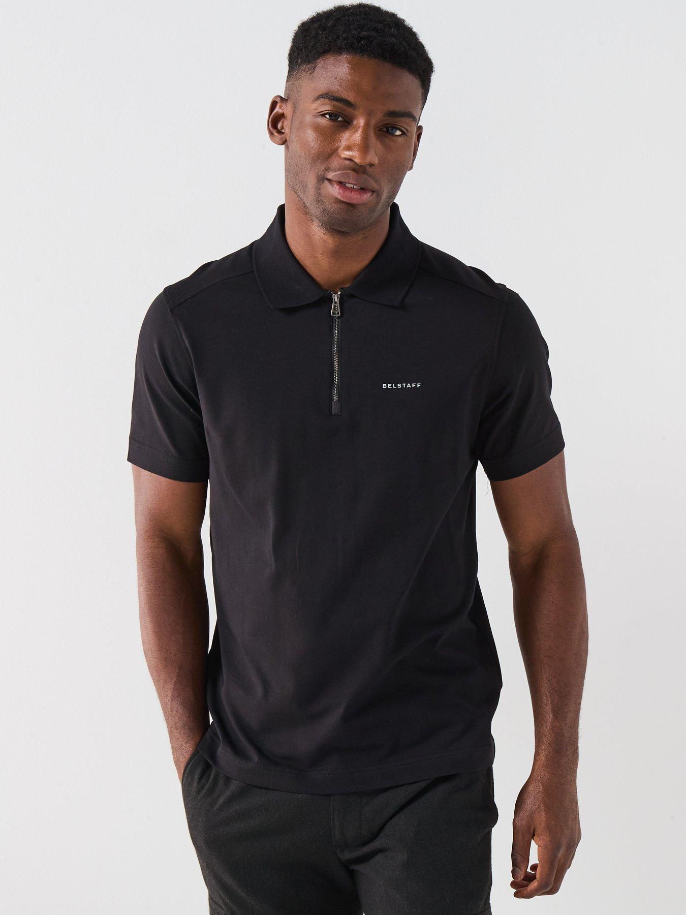 Belstaff Alloy Small Linear Logo Short Sleeve Polo Shirt - Black