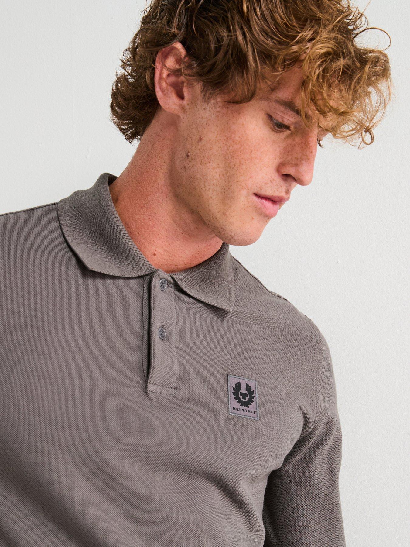 undefined Left Chest Patch Logo Long Sleeve Polo Shirt - Dark Grey