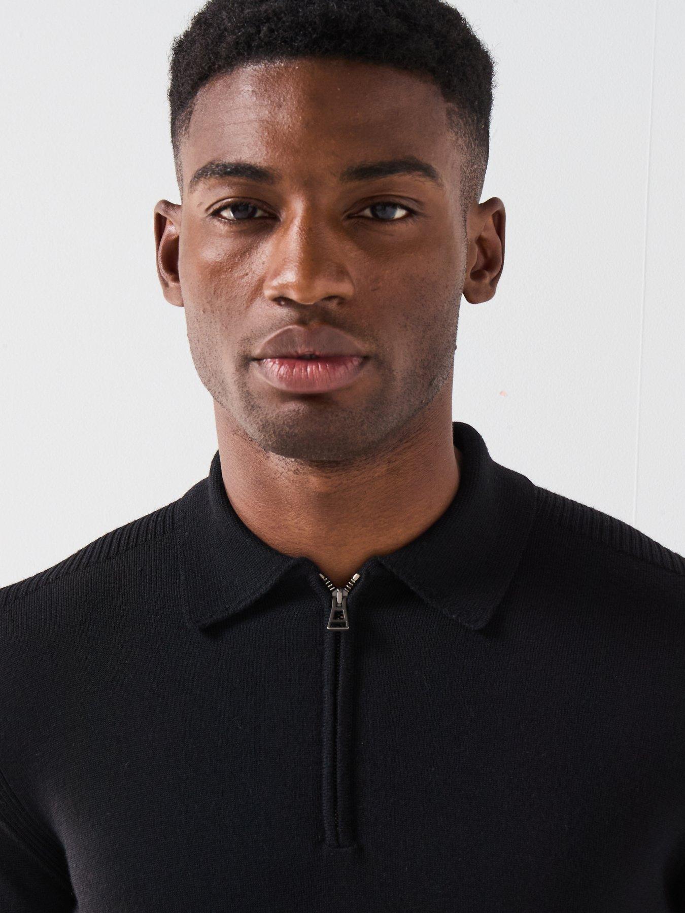 Belstaff Kyle Knitted Zip Neck Long Sleeve Polo Shirt - Black | Very