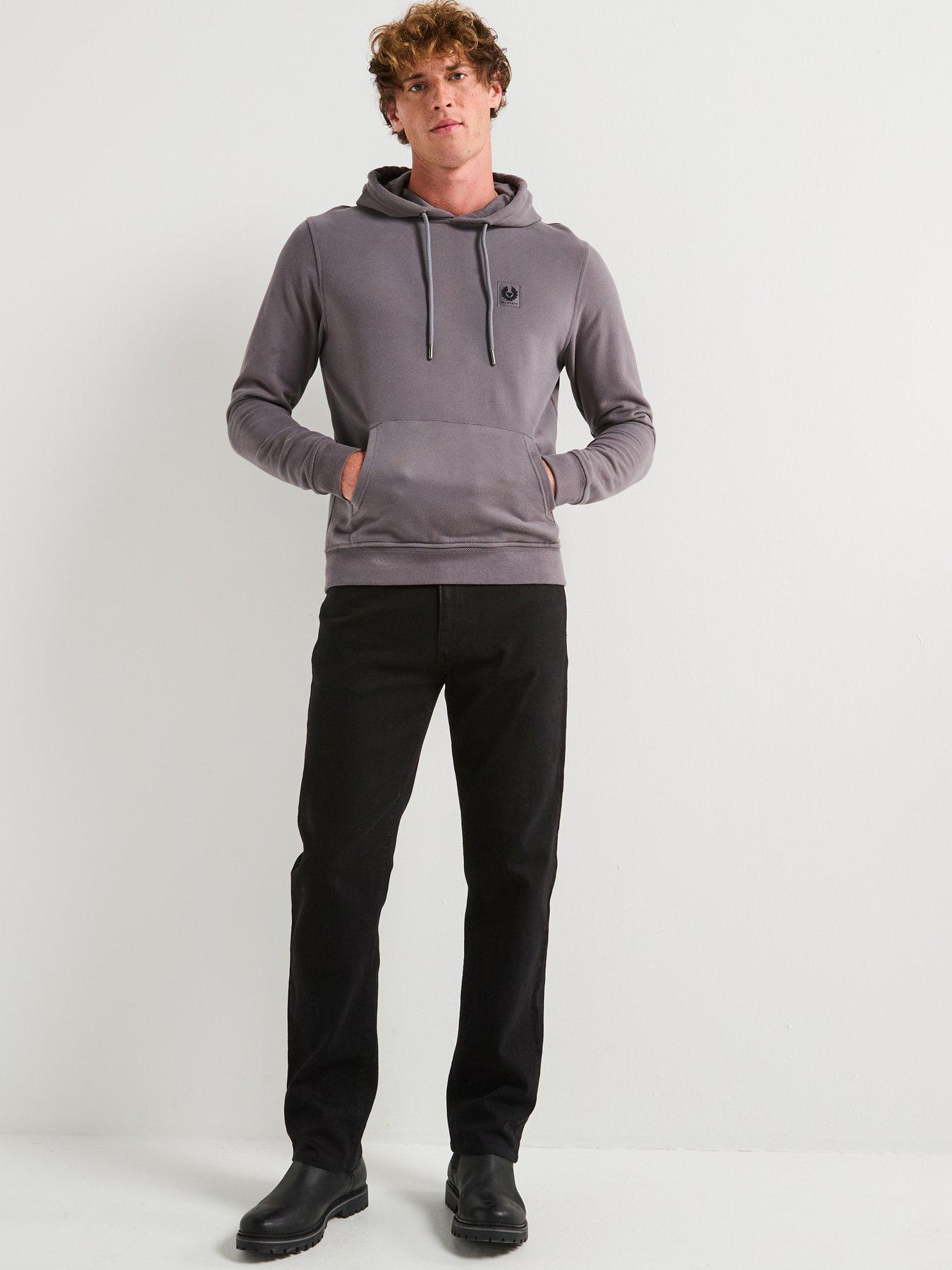 Belstaff Men's Cotton Fleece Hoodie - Soft Touch Pullover With Patch Logo (New Without Tags)