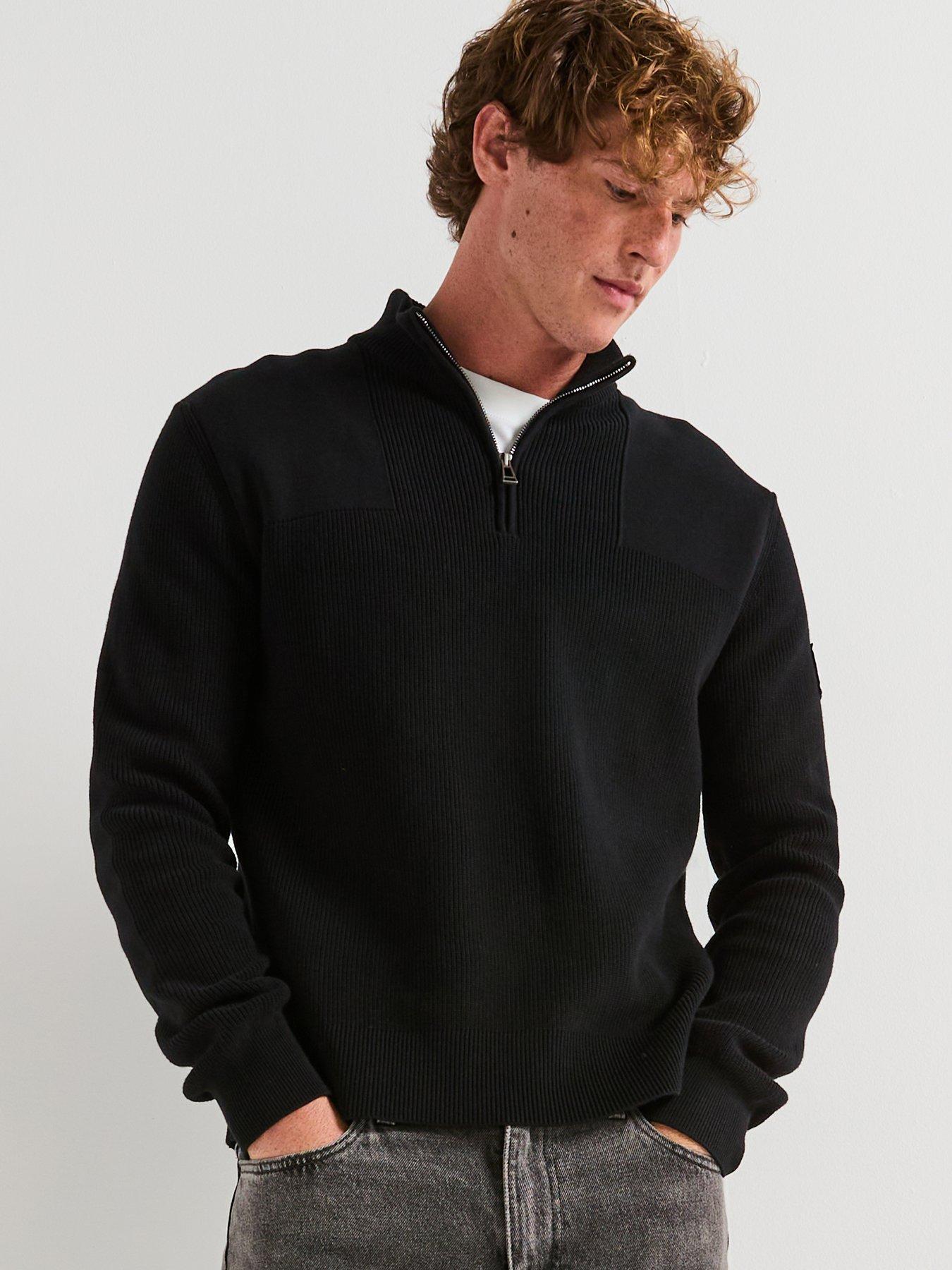 Belstaff Commander Knitted Cotton 1/4 Zip Knitted Jumper - Black