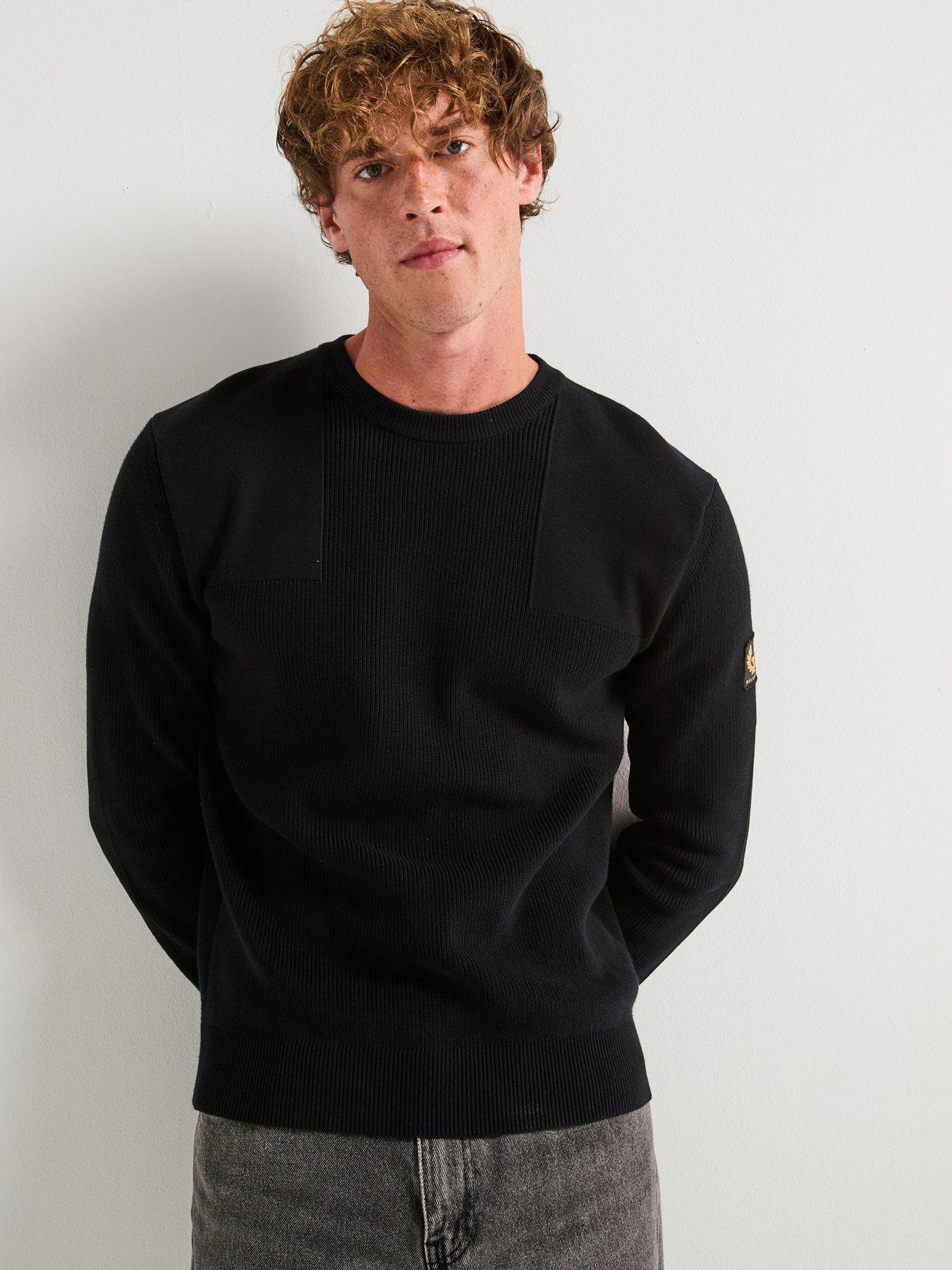 Belstaff Commander Knitted Cotton Crew Neck Knitted Jumper Black