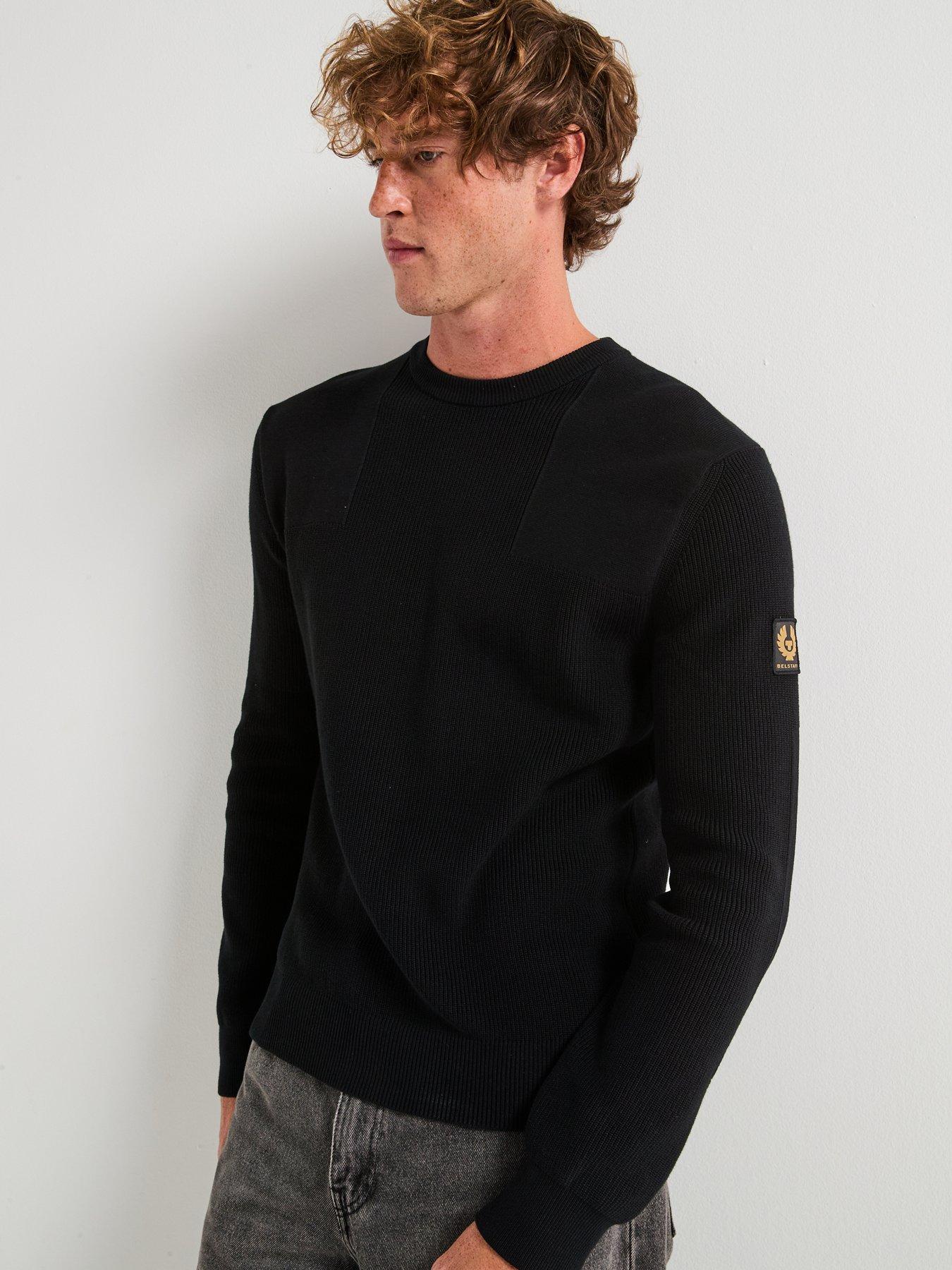 Belstaff Commander Knitted Cotton Crew Neck Knitted Jumper Black