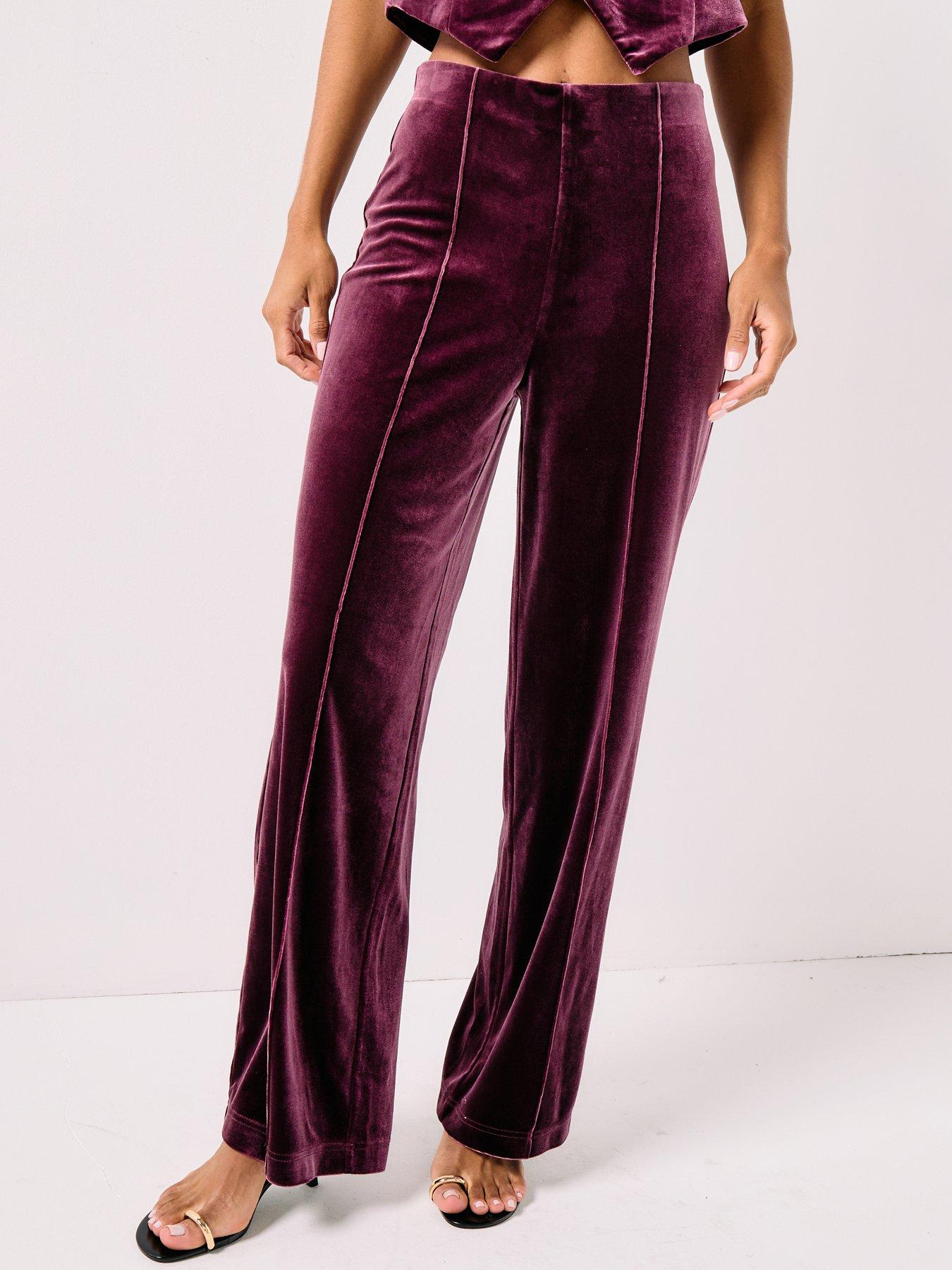 Vero Moda: Wide Leg Velvet Trousers - Red