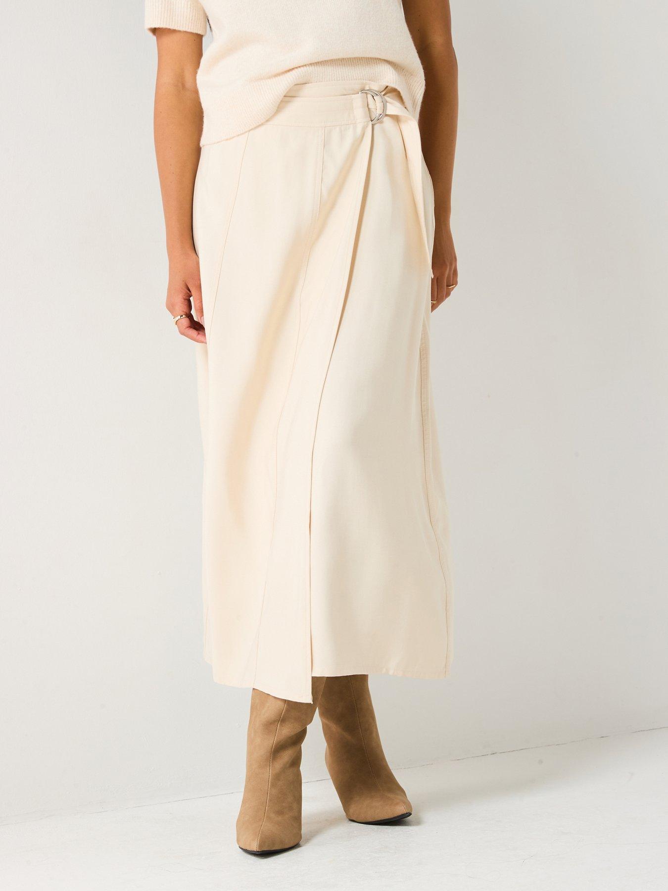 undefined Solde High Waist Midi Skirt - Cream