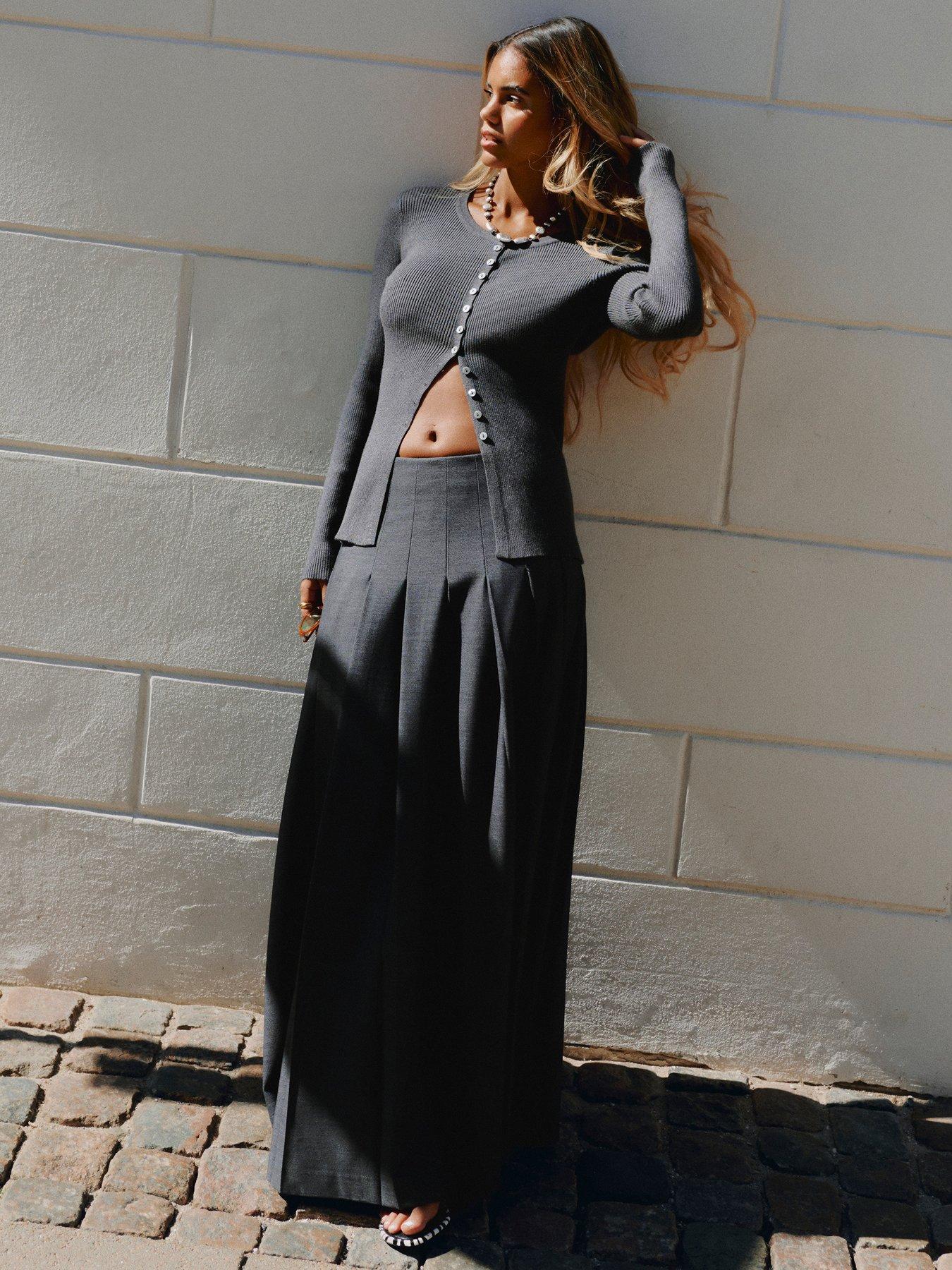 Vero Moda High Waist Long Pleated Skirt - Grey