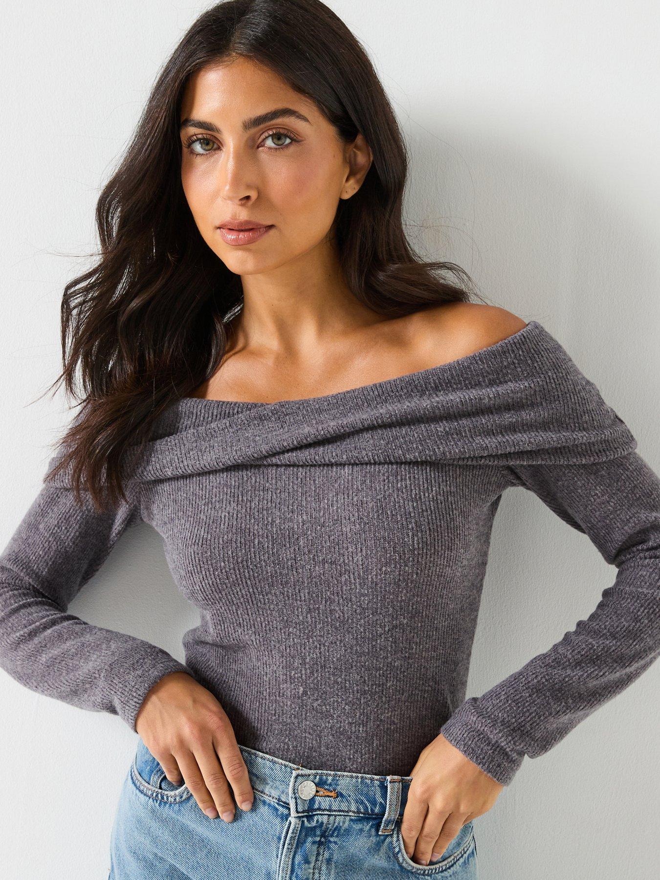 Vero Moda Kaia Long Sleeve Off Shoulder Top - Grey