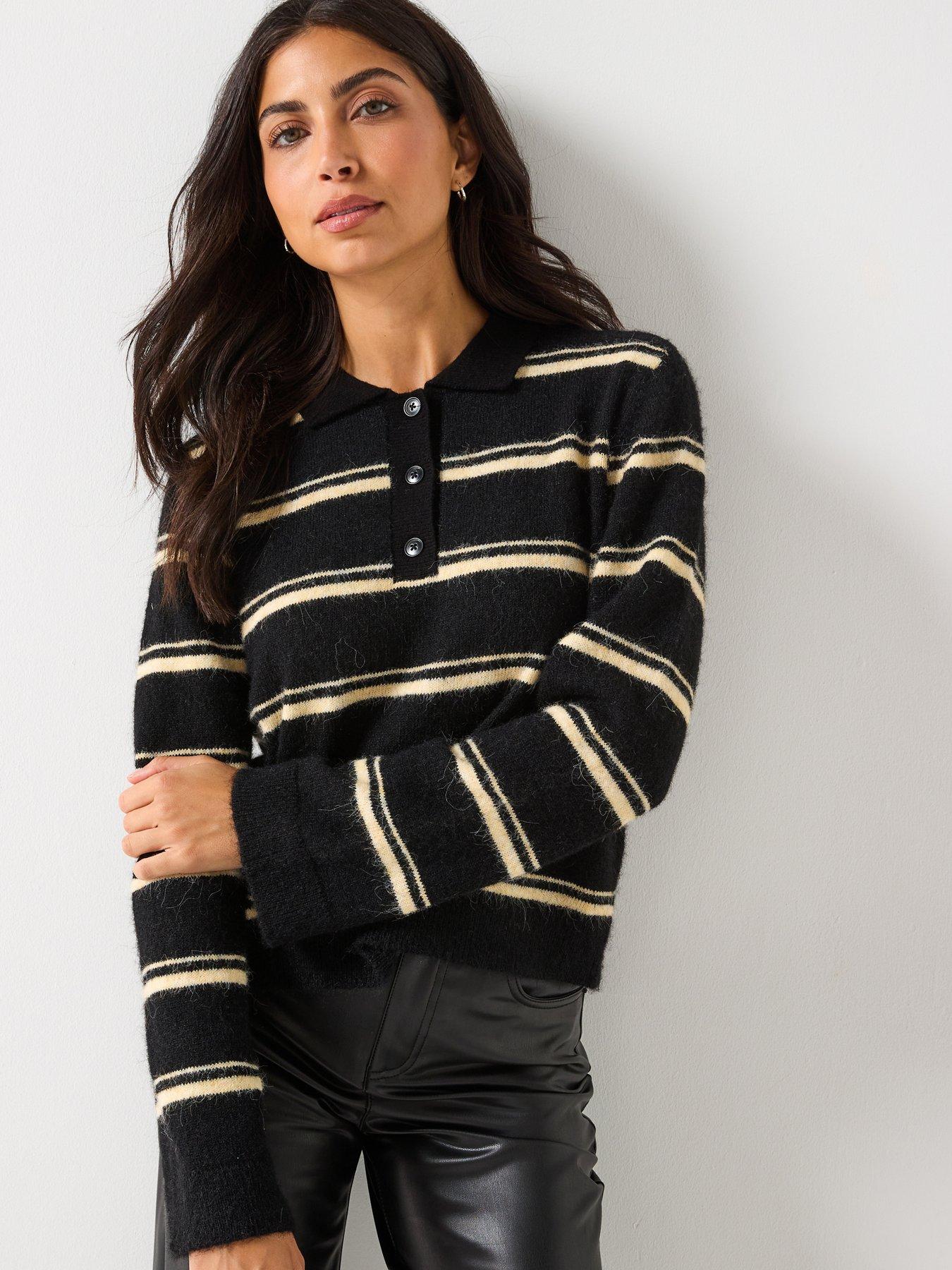 AWARE Tacey Long Sleeve Polo Knit Jumper - Black