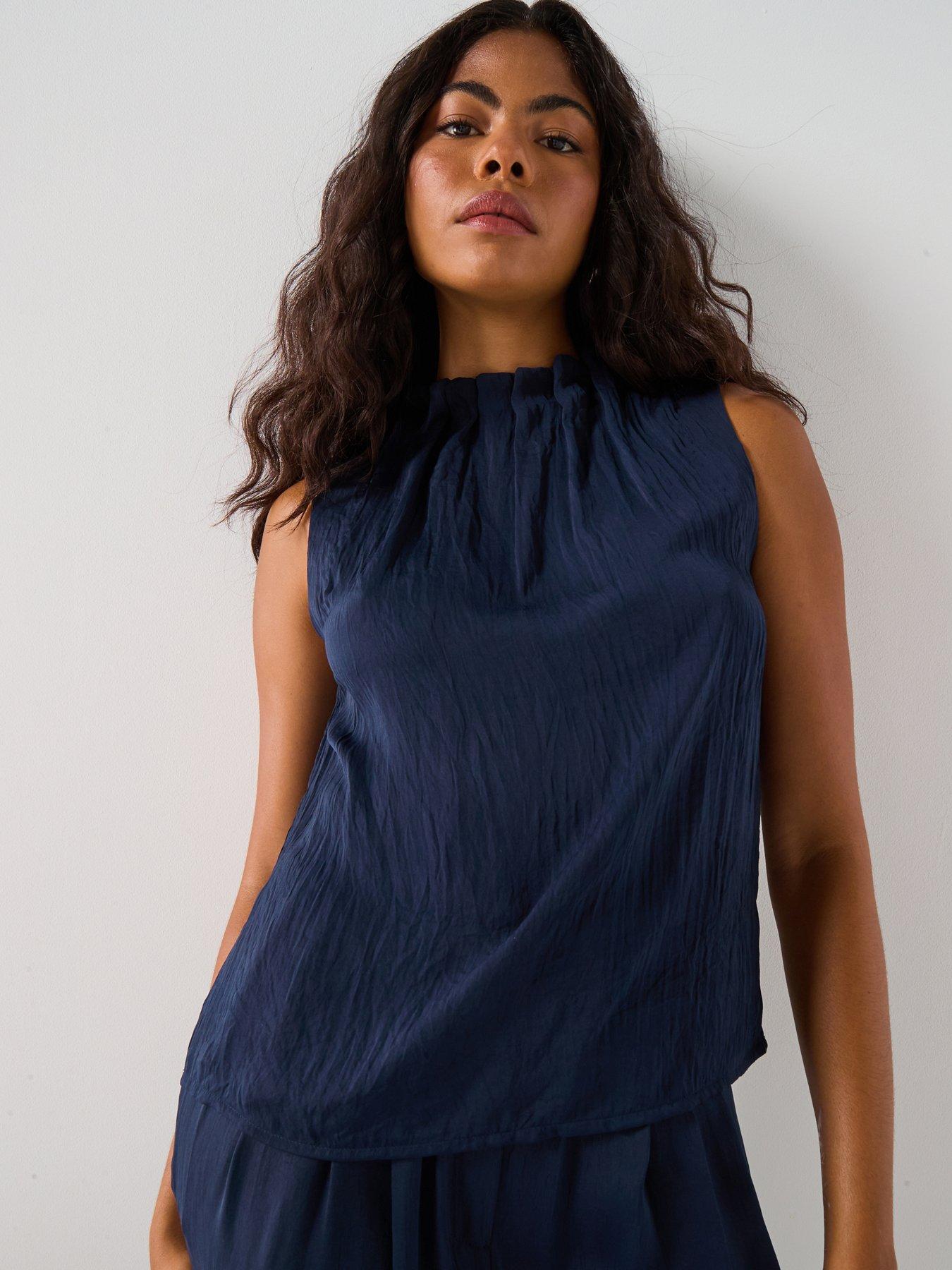 undefined Shanna Short Sleeve High Neck Top - Navy