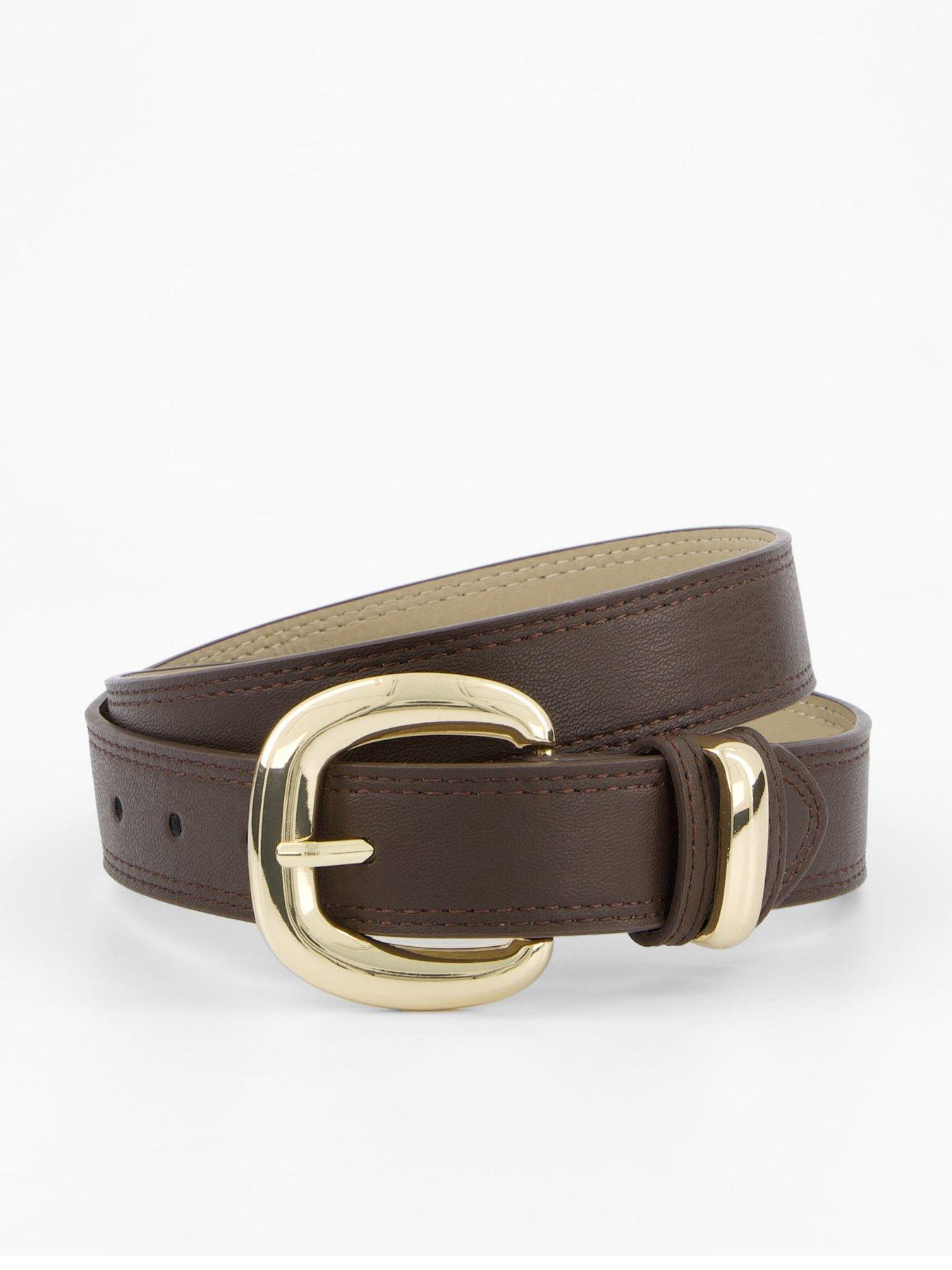 PIECES Julietta Jeans Gold Hardware Belt - Brown