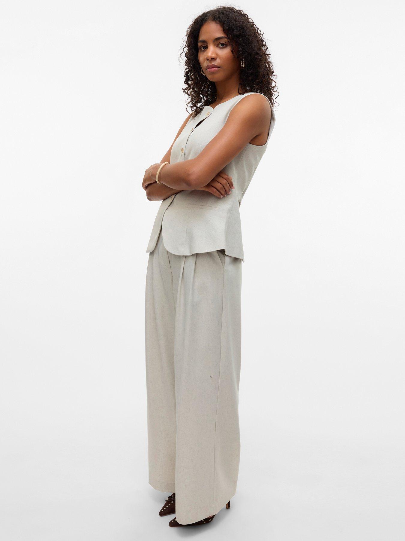 Vero Moda Wide Leg Mid Rise Trousers - Cream