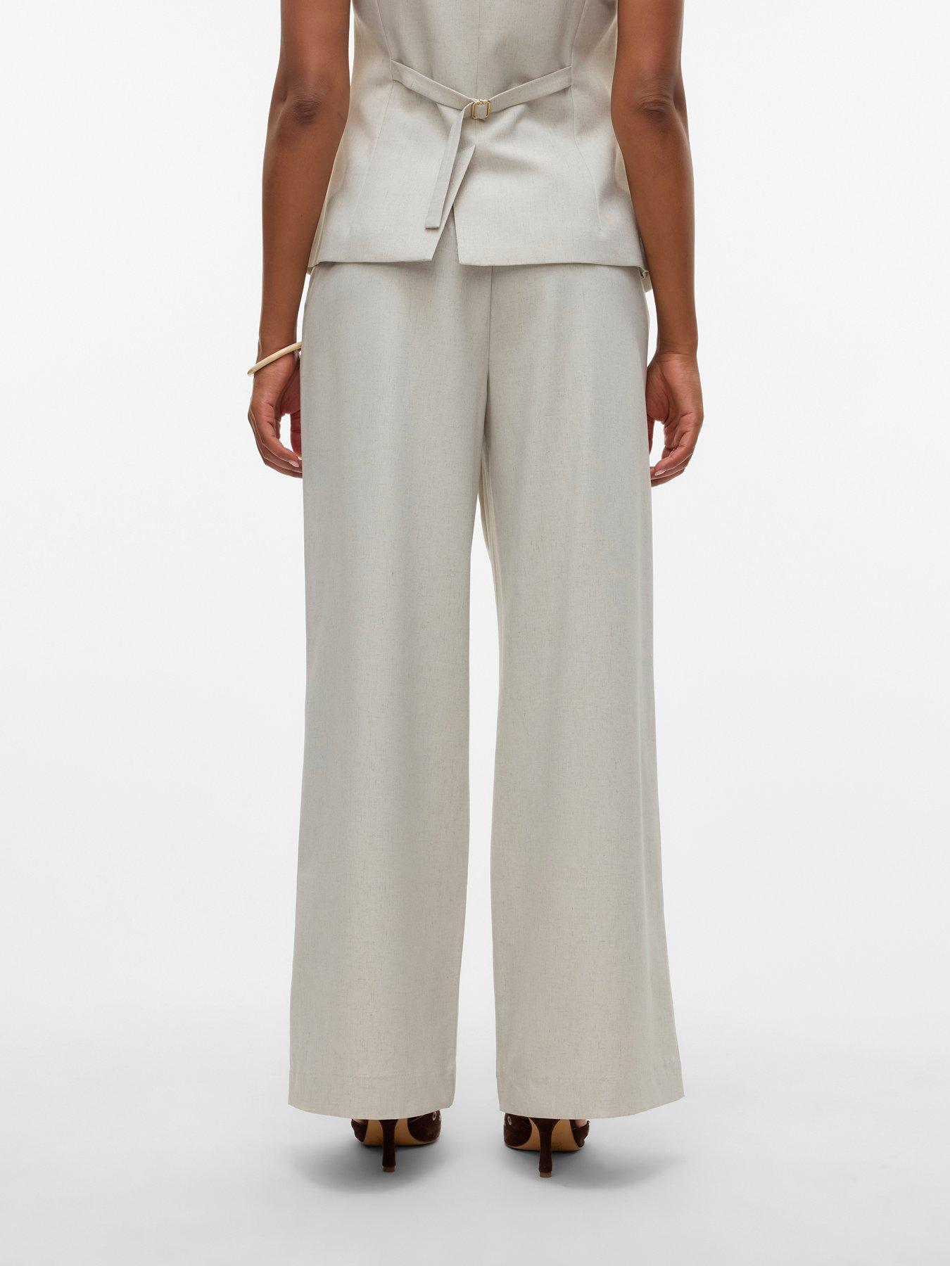 Vero Moda Wide Leg Mid Rise Trousers - Cream | Very