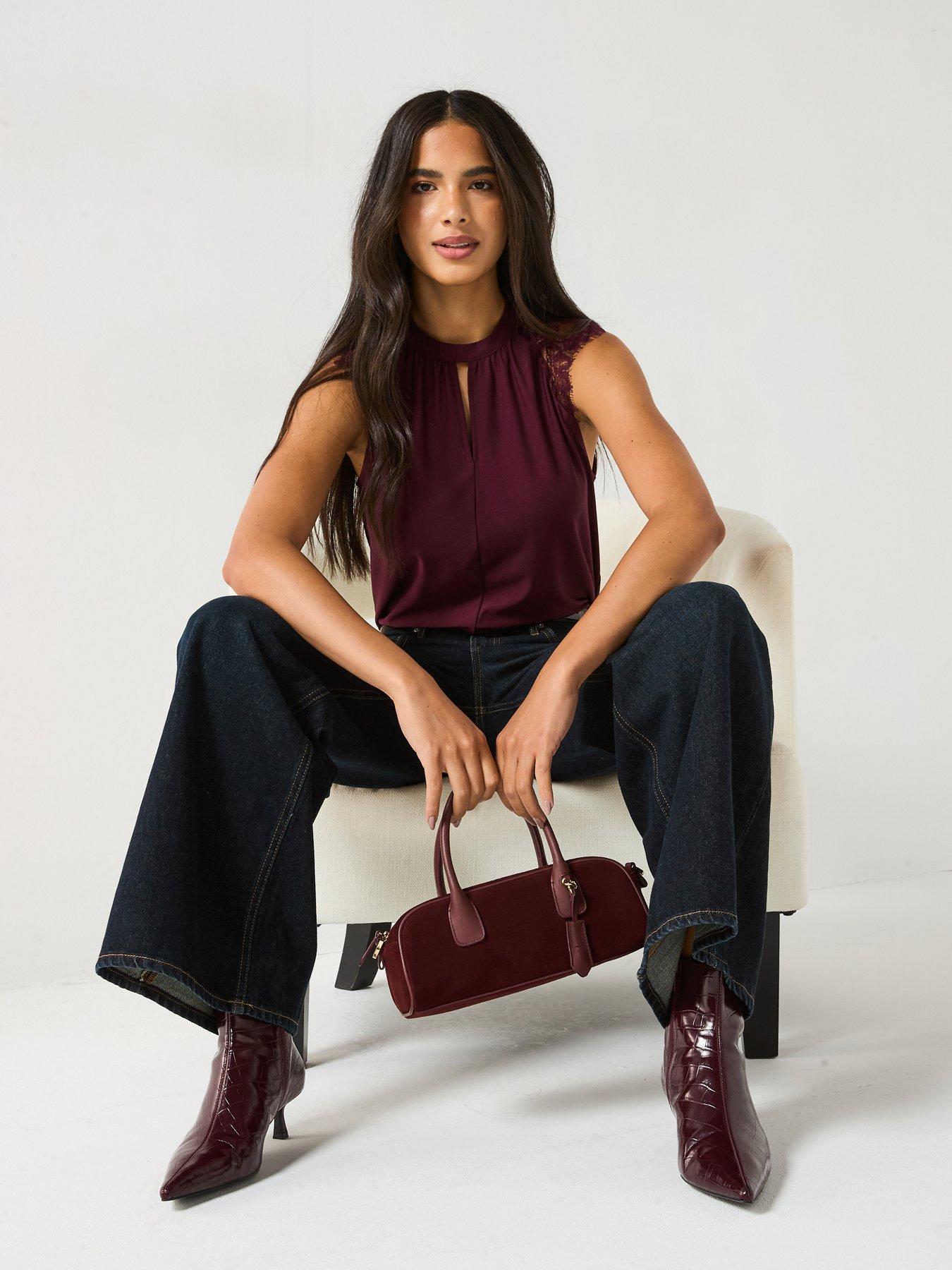 undefined Milla Short Sleeve Lace Top - Burgundy