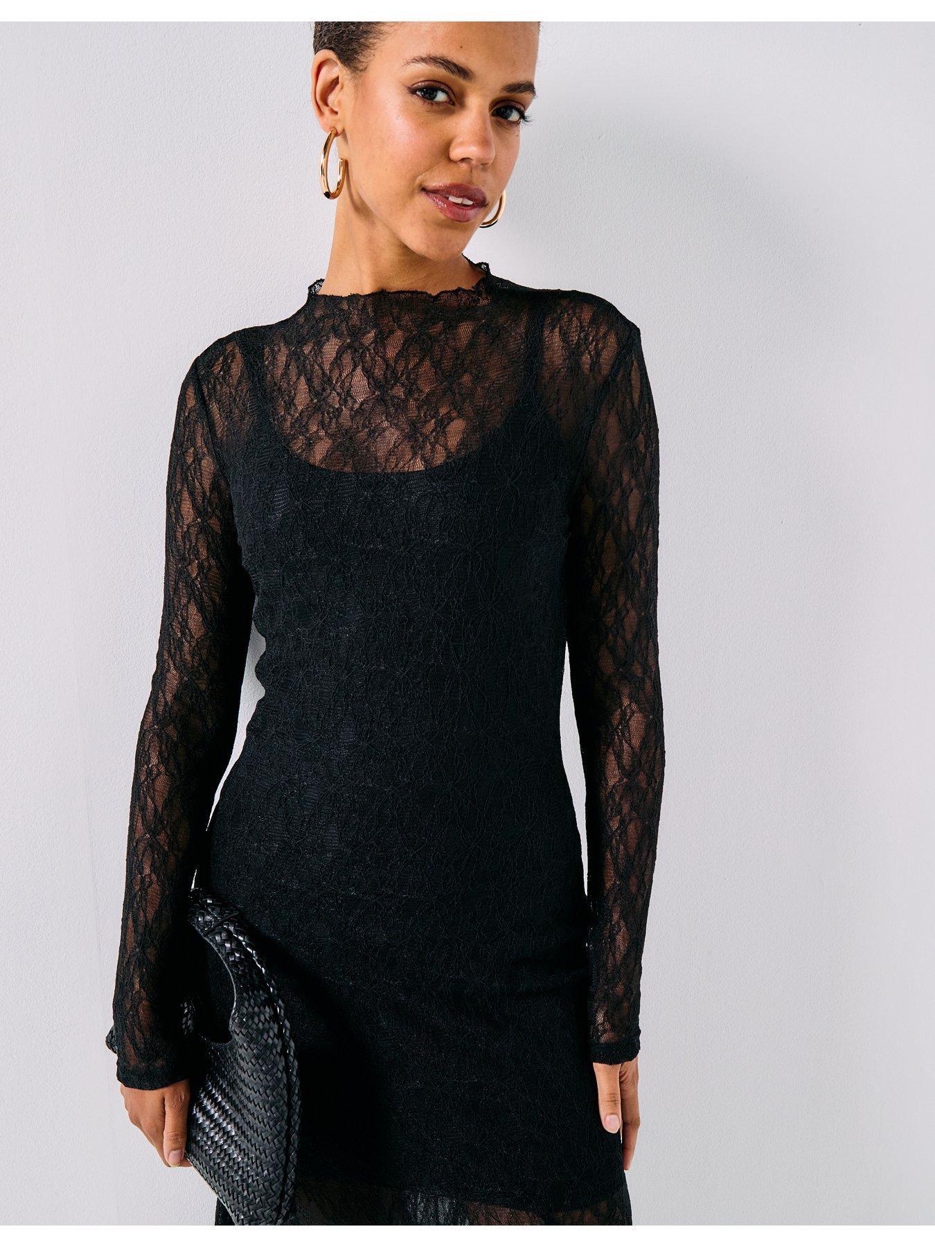 chinese dress ladies Black Lace Long Sleeve Wrap Midi Dress – AX Paris main image 0