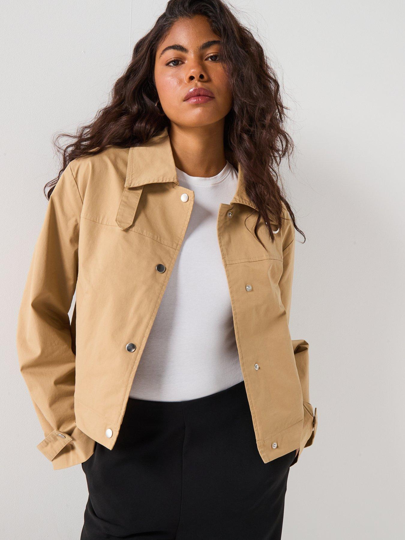 undefined Liana Long Sleeve Short Trench Jacket - Beige