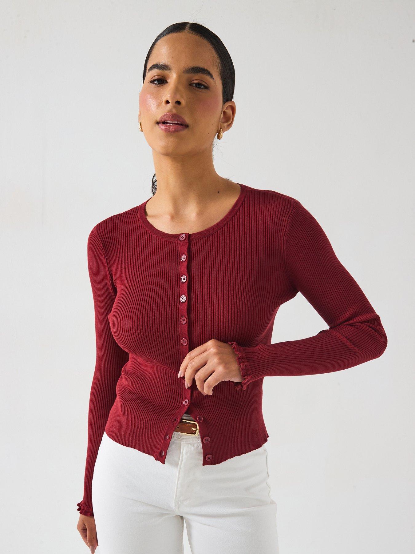 undefined Wonder Long Sleeve O-neck Button Cardigan - Red