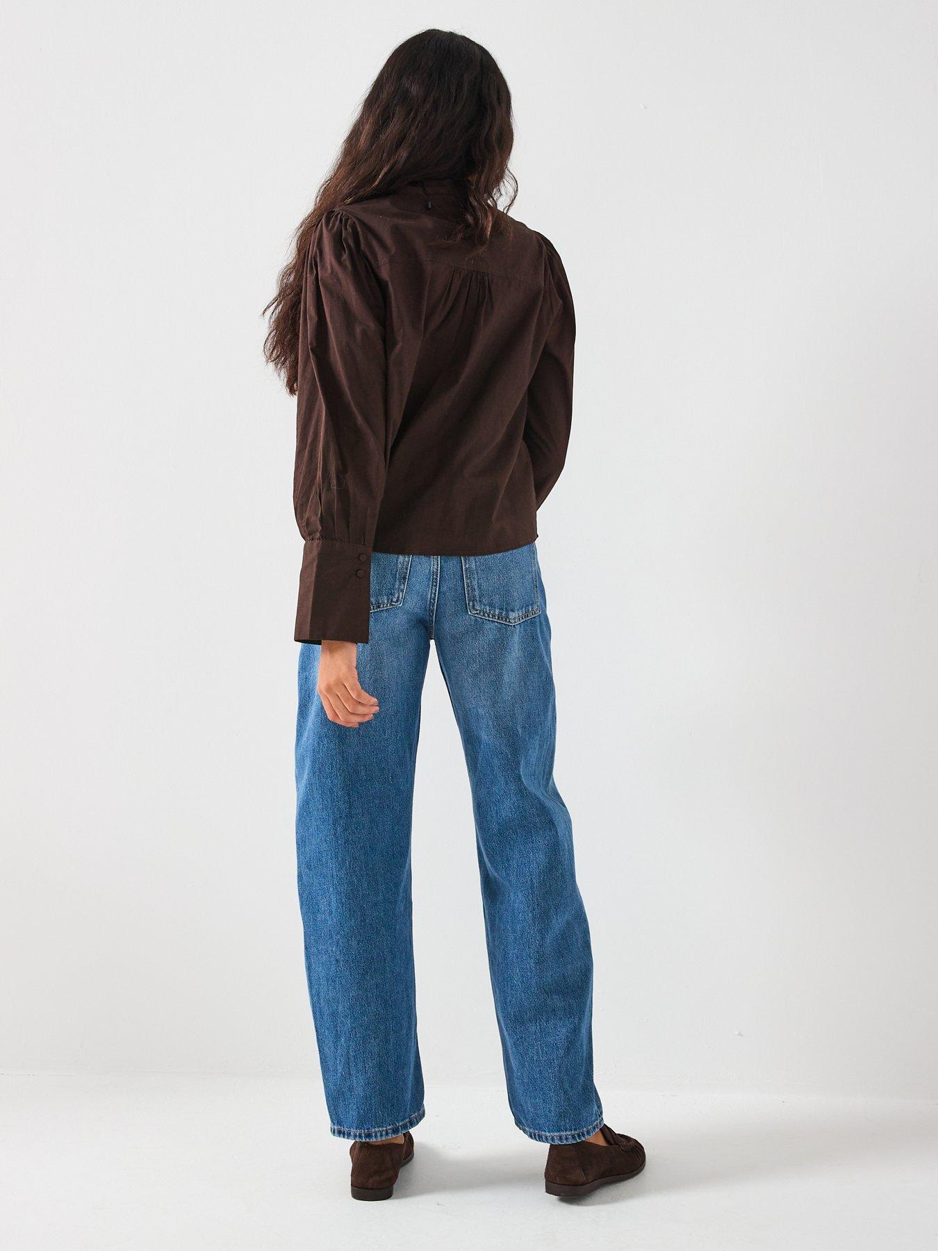 Image 2 of 6 of Vero Moda Long Sleeve Bow Shirt - Brown