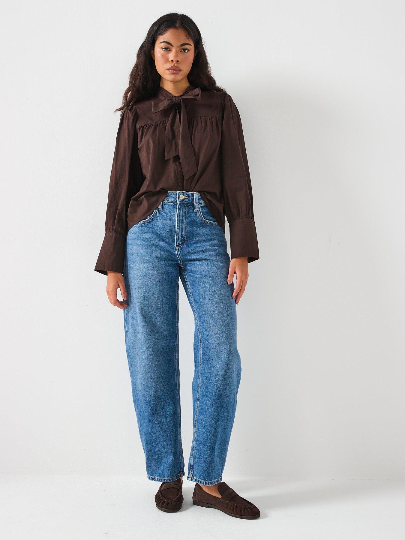 Image 3 of 6 of Vero Moda Long Sleeve Bow Shirt - Brown