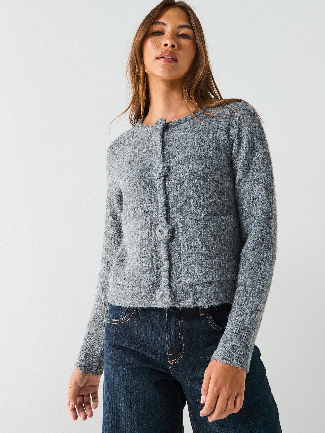 Image 1 of 6 of Vero Moda Blossom Long Sleeve Cardigan - Grey