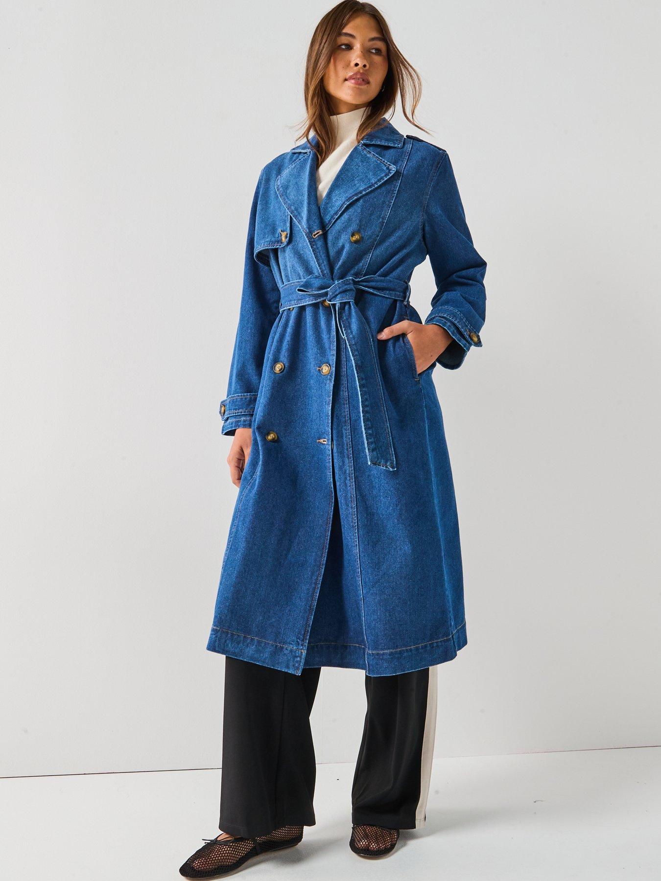 Image 3 of 6 of JDY Katrine Long Sleeve Belt Trench Coat- Blue
