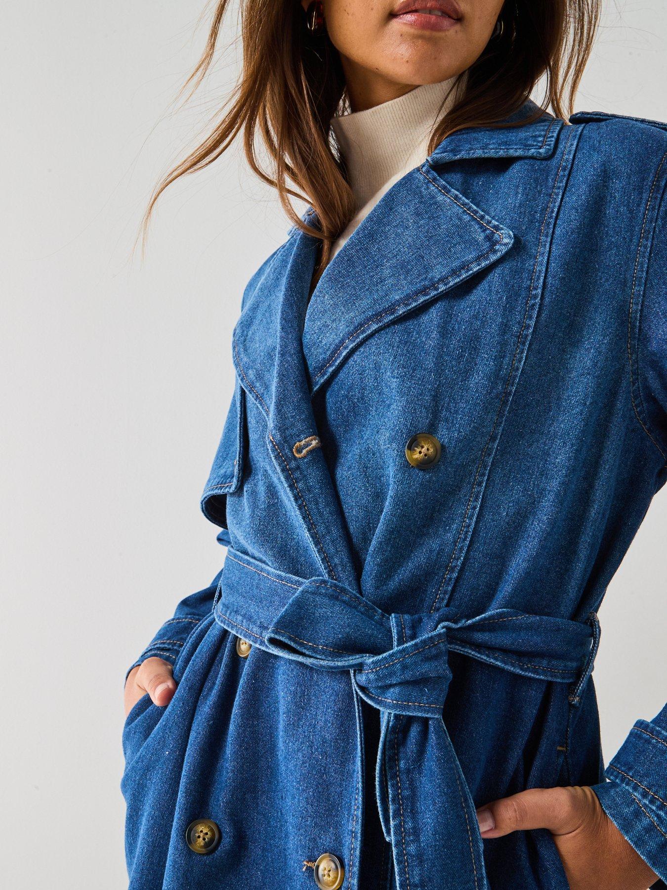 Image 4 of 6 of JDY Katrine Long Sleeve Belt Trench Coat- Blue