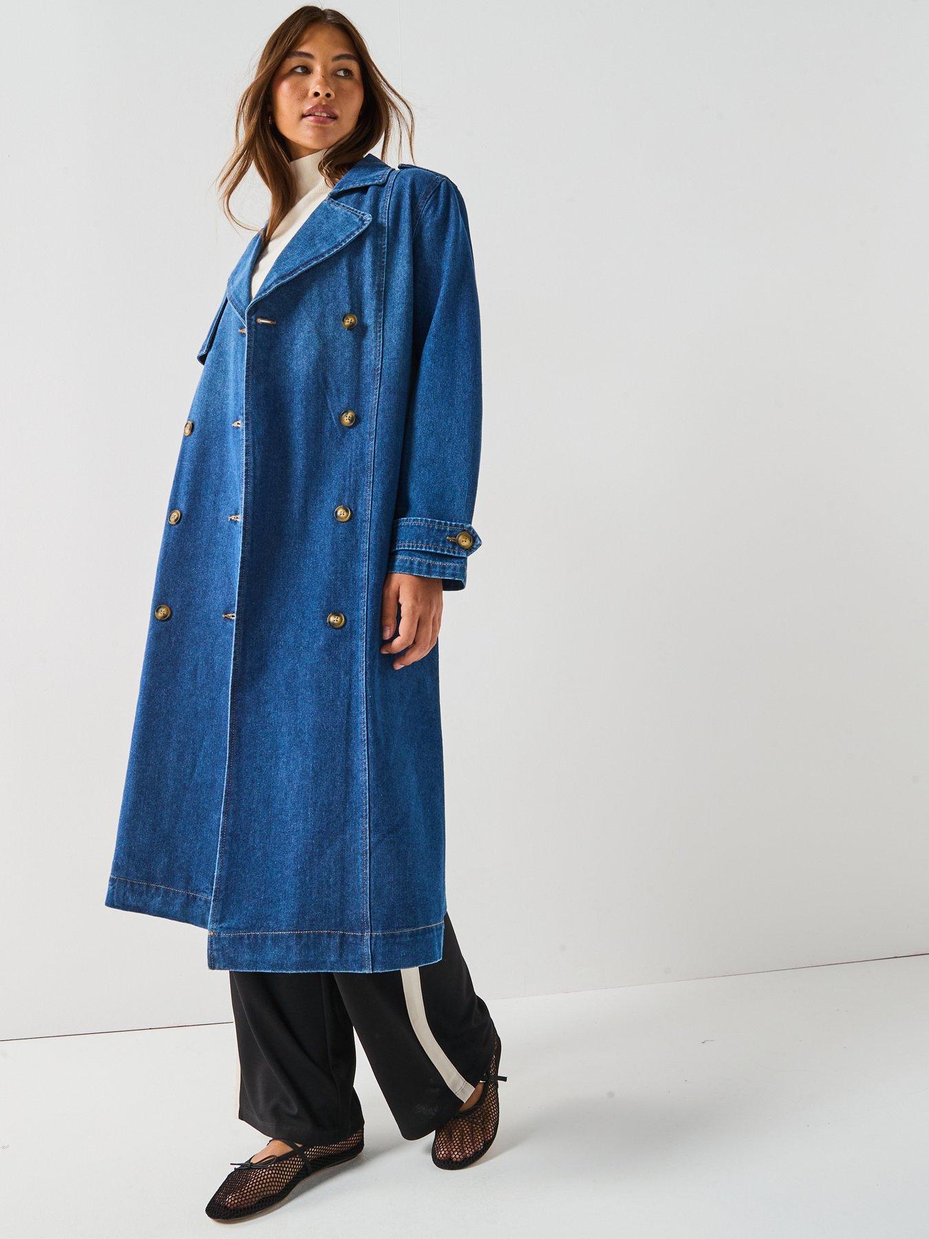 Image 6 of 6 of JDY Katrine Long Sleeve Belt Trench Coat- Blue