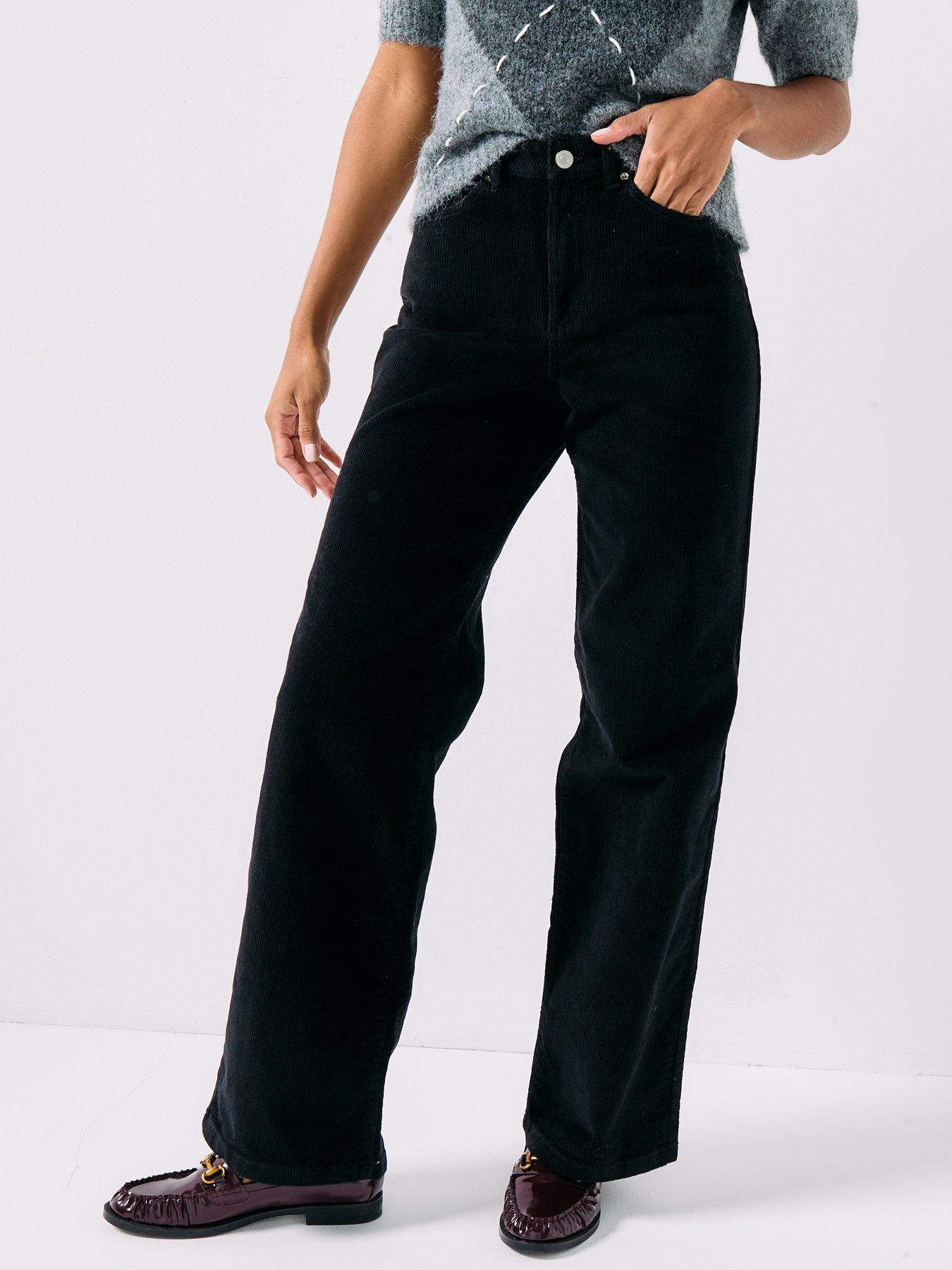 Vero Moda Tessa Wide Corduroy Pants, Black, Size 26, Inside Leg 32, Women