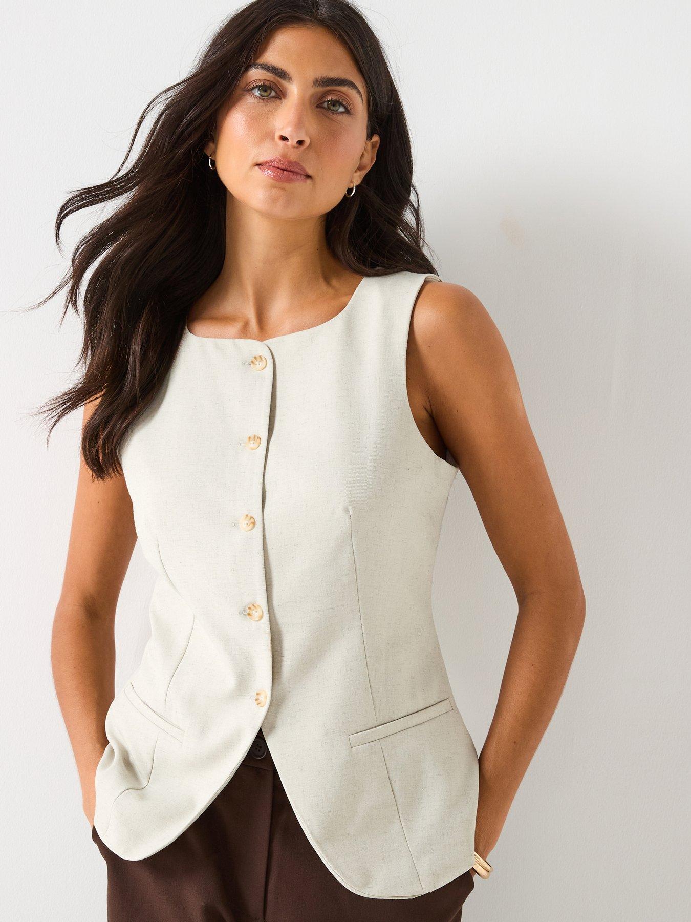 Image 1 of 6 of Vero Moda Mikela Short Sleeve Long Waistcoat - Cream