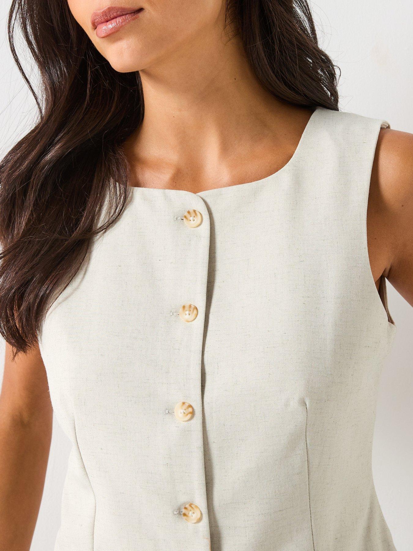 Image 4 of 6 of Vero Moda Mikela Short Sleeve Long Waistcoat - Cream