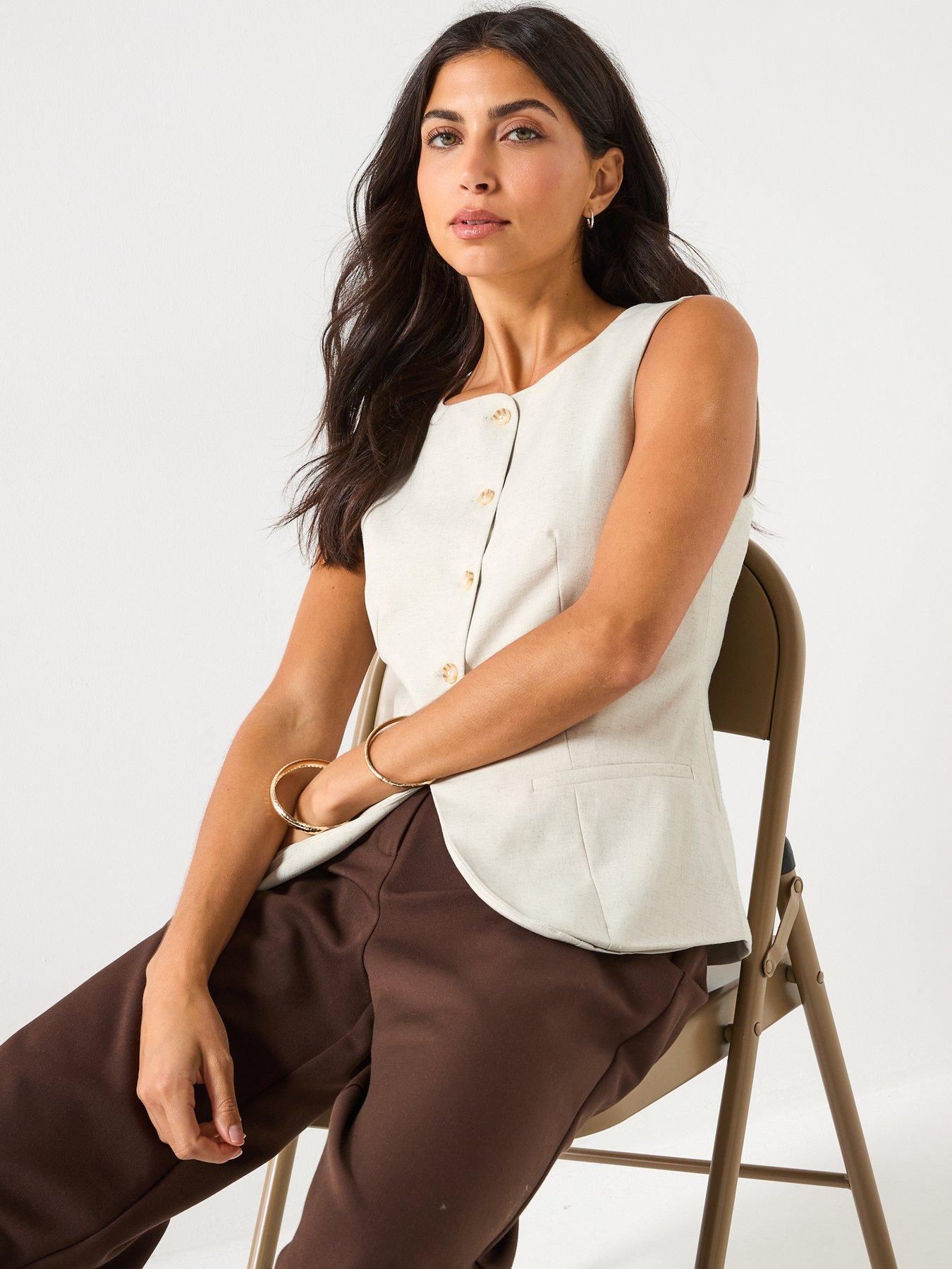 Image 6 of 6 of Vero Moda Mikela Short Sleeve Long Waistcoat - Cream