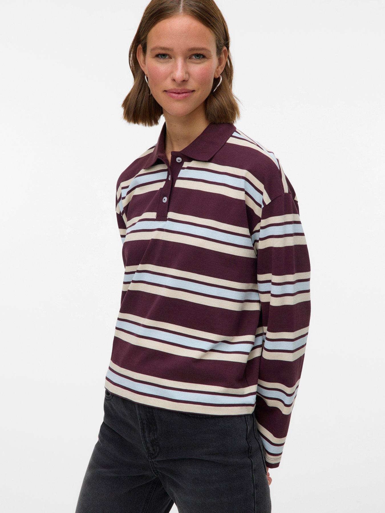 Vero Moda Lianna Long Sleeve Polo Top - Red