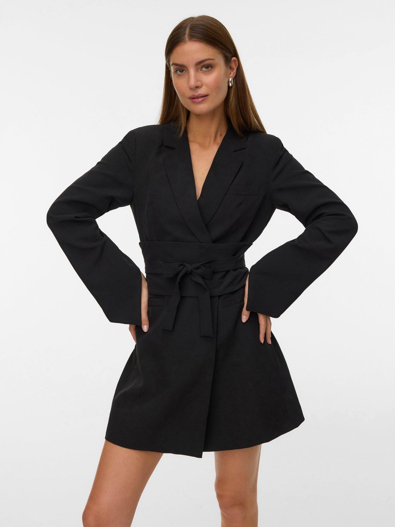 Vero Moda Becca Long Sleeve Short Belted Blazer Dress - Black | Very