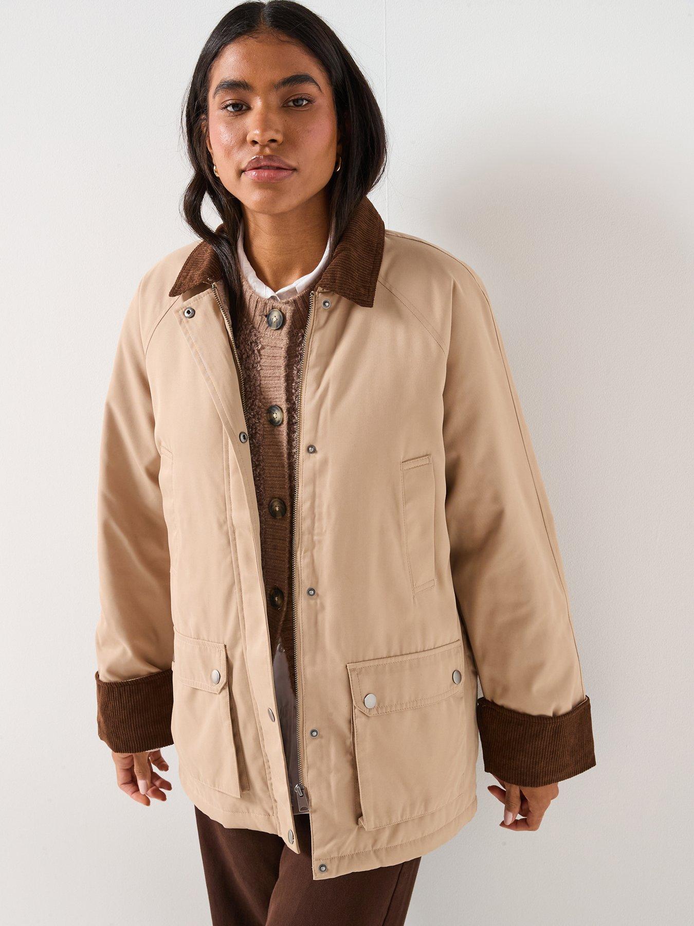 Vero Moda Wales Contrast Collar  &  Sleeve Barn Jacket - Beige