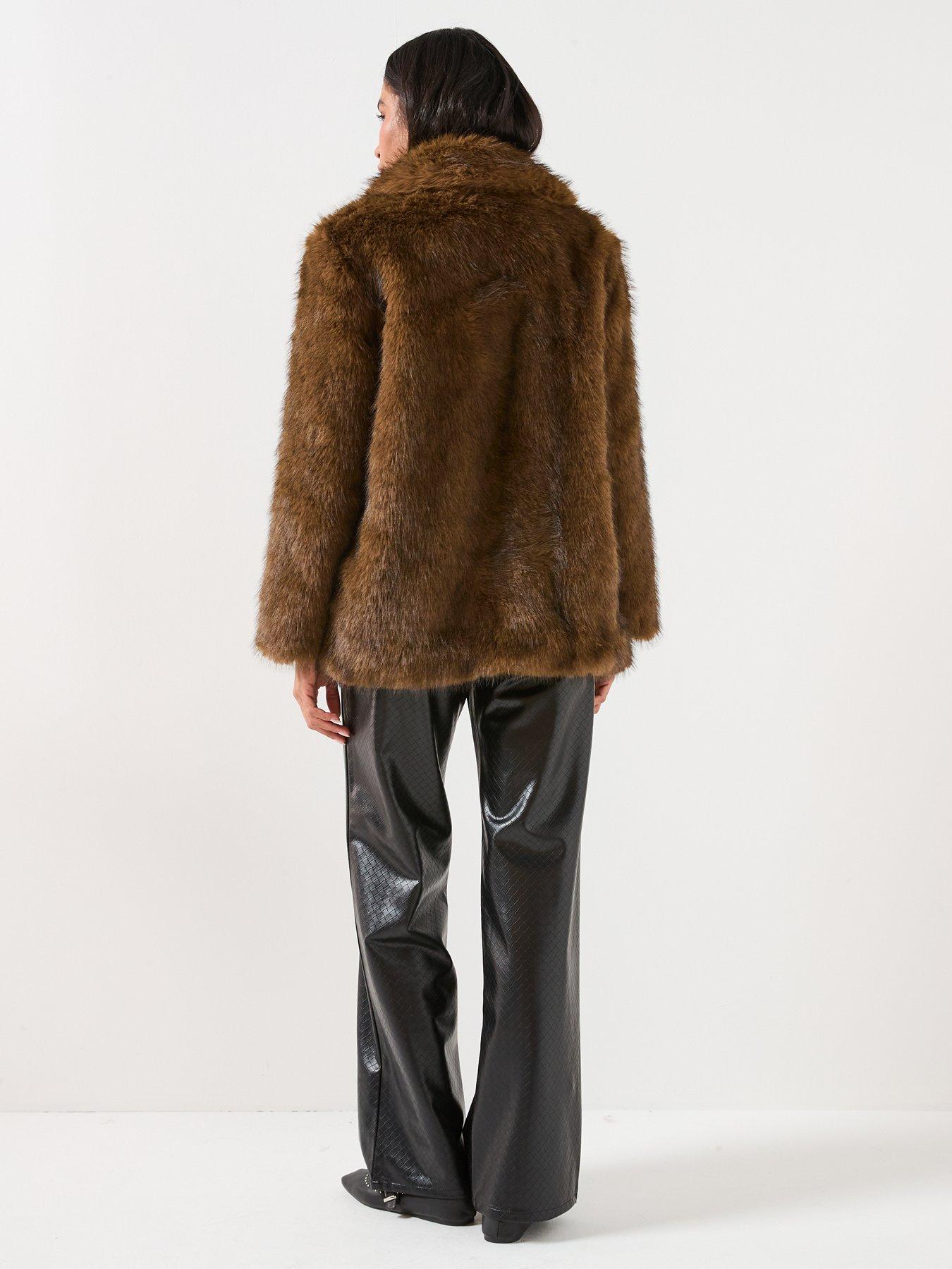 Image 6 of 6 of Vero Moda Gloria Faux Fur Jacket - Brown