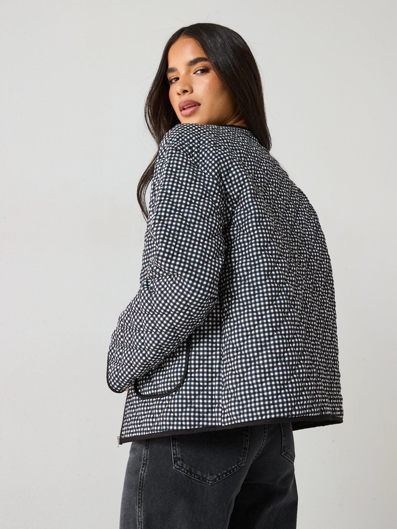 Image 2 of 6 of Vero Moda Birthie Long Sleeve Zip Check Quilted Jacket - Black