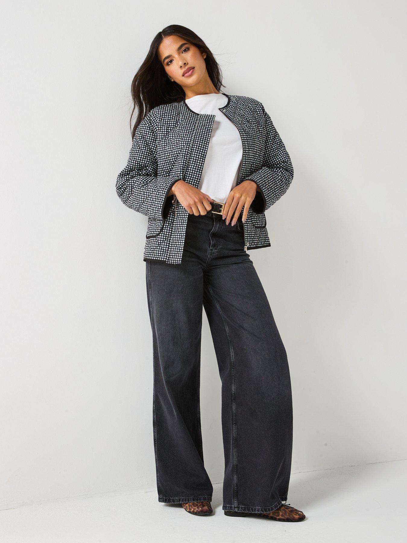 Image 3 of 6 of Vero Moda Birthie Long Sleeve Zip Check Quilted Jacket - Black