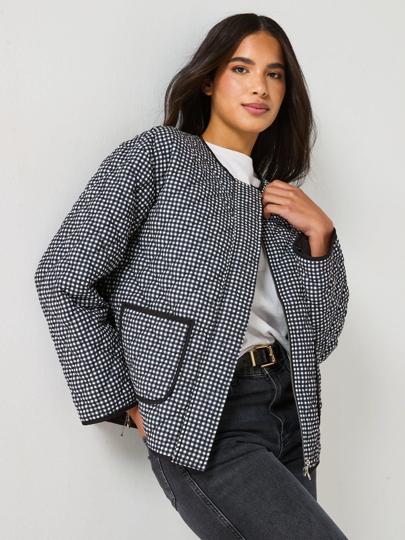 Image 5 of 6 of Vero Moda Birthie Long Sleeve Zip Check Quilted Jacket - Black
