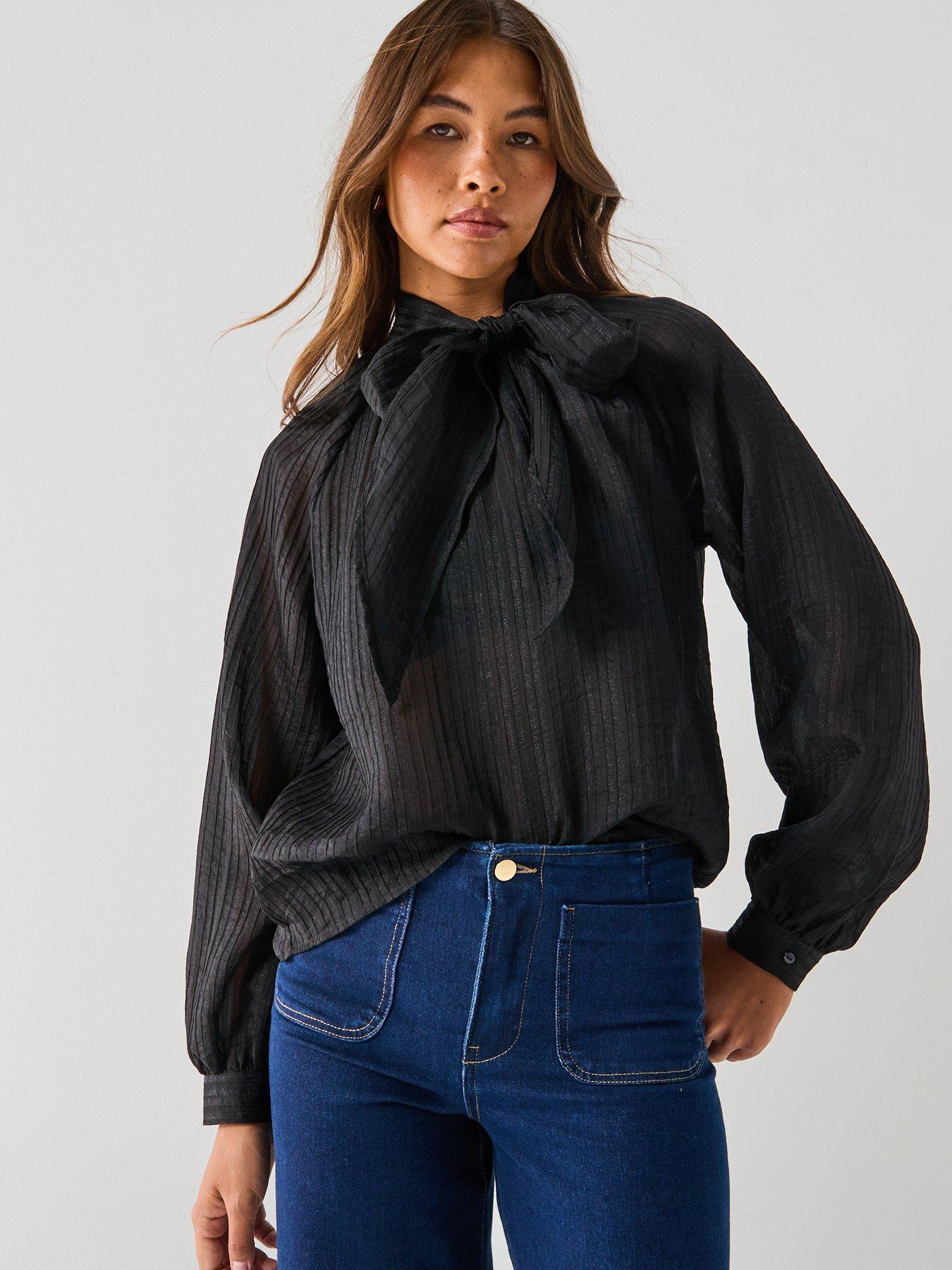 undefined Norma Long Sleeve Bow Top - Black