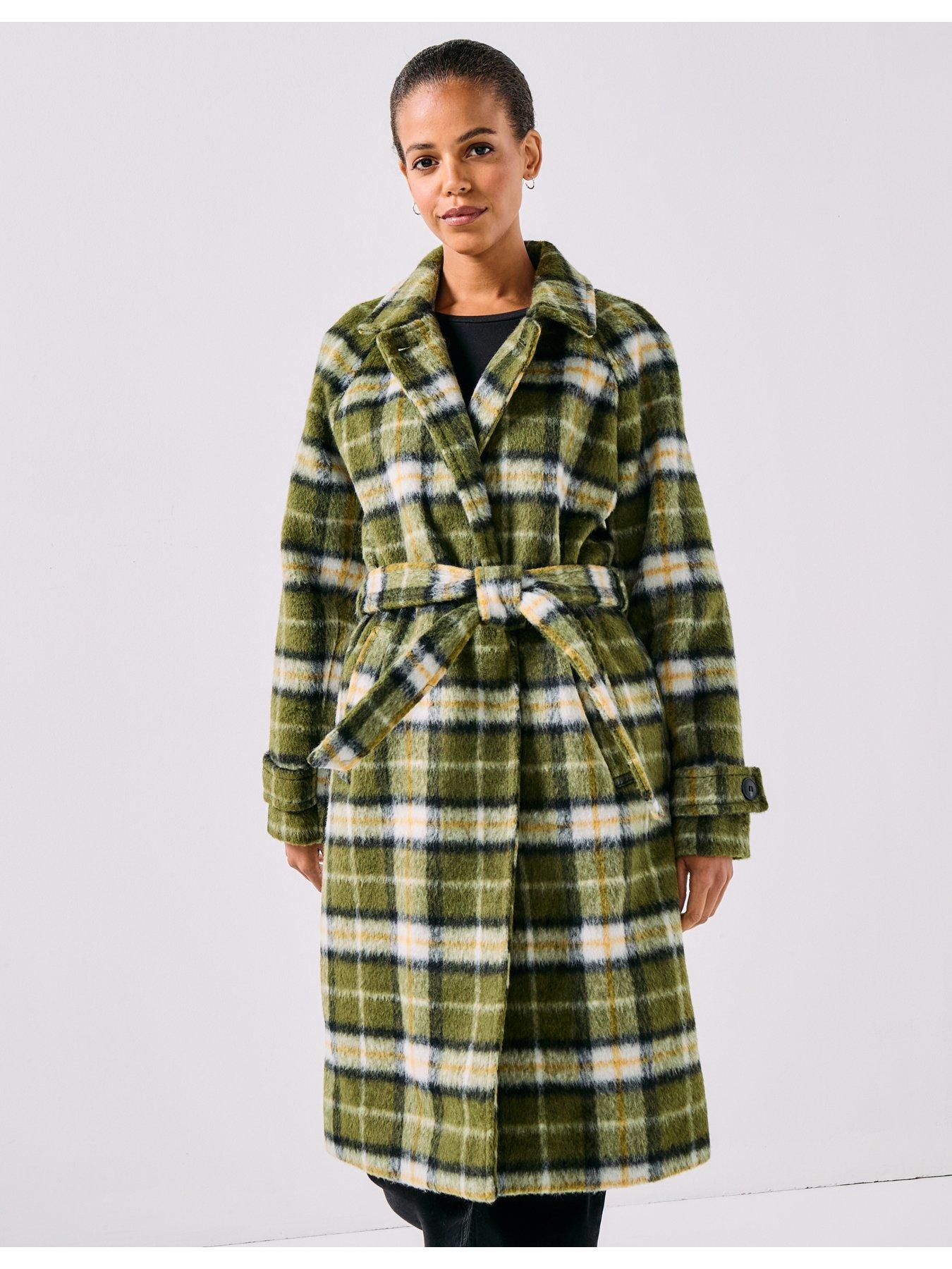 Vero Moda Check Long Wool Textured Coat Green Very