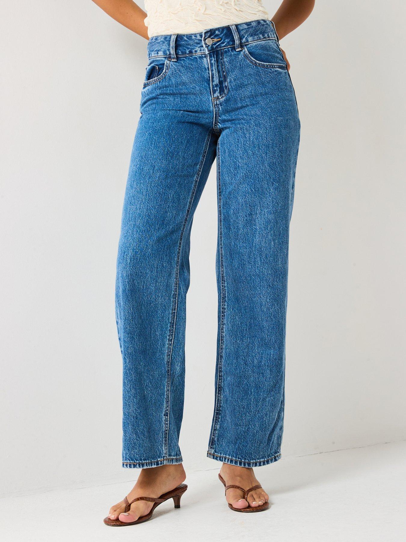 undefined Rena Mid Rise Wide Leg Denim Jean - Blue