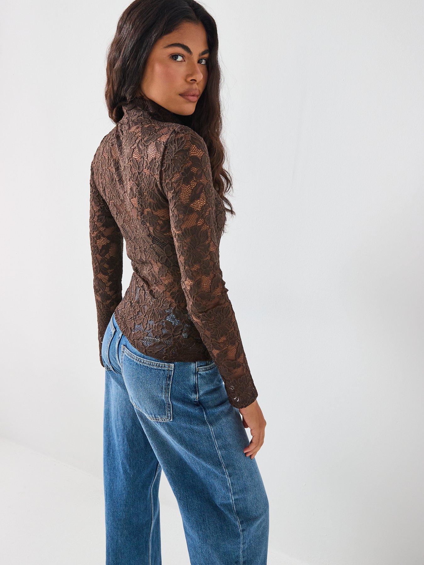 Image 2 of 6 of Vero Moda Neline Long Sleeve High Neck Top - Brown