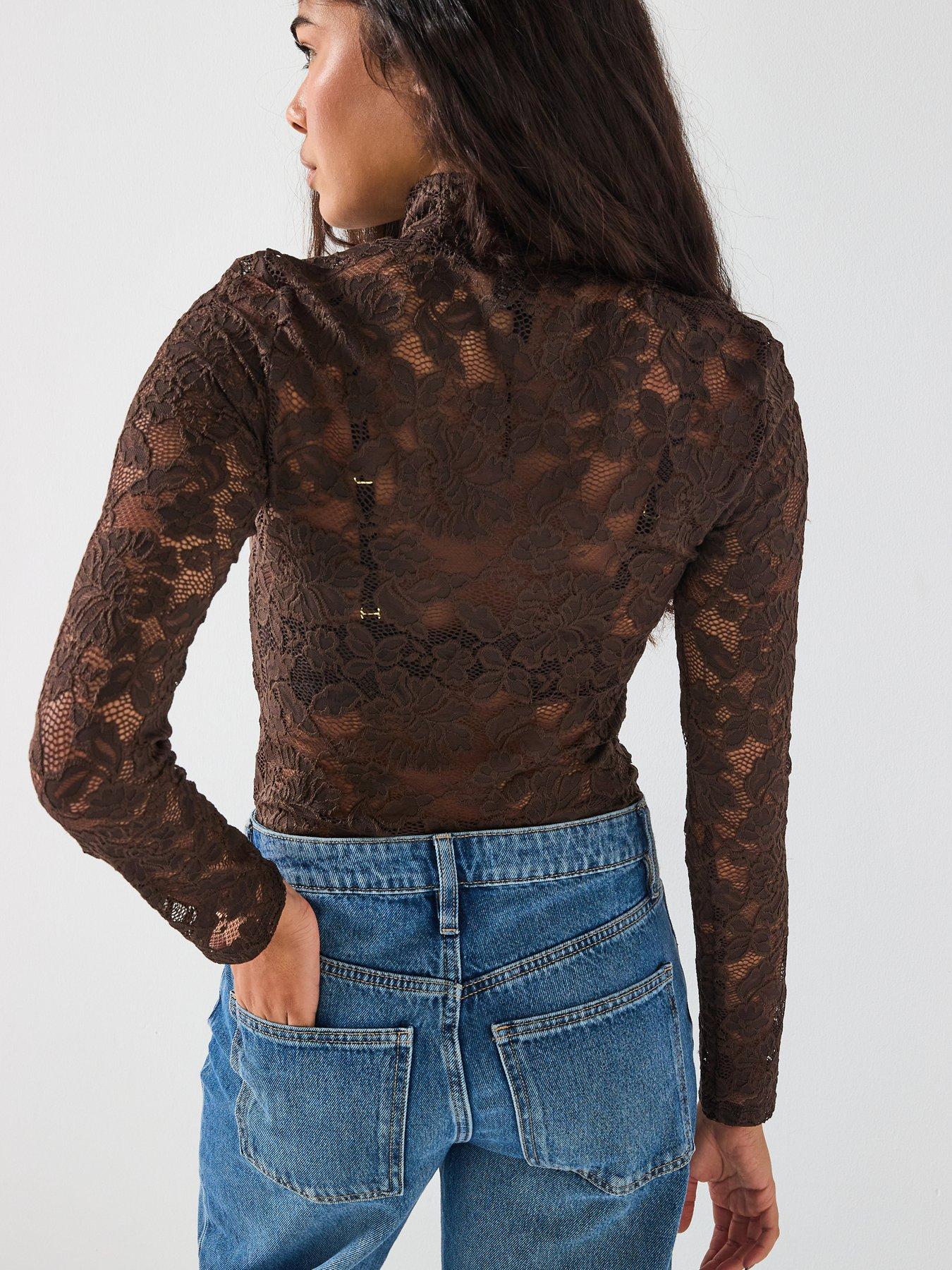 Image 5 of 6 of Vero Moda Neline Long Sleeve High Neck Top - Brown