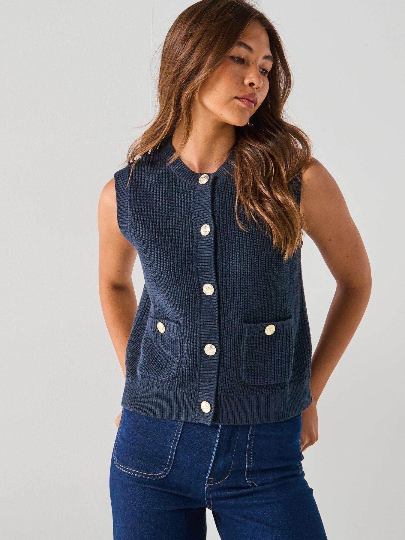 JDY Stella Short Sleeve O-neck Knitted Vest - Navy
