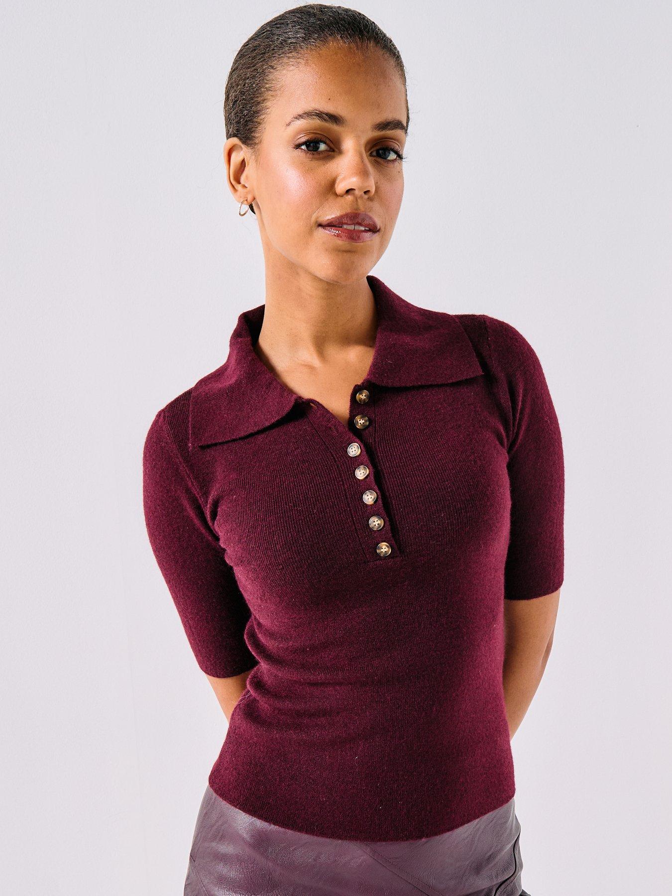 Vero Moda Marina 2/4 Sleeve Polo neck pullover - Red