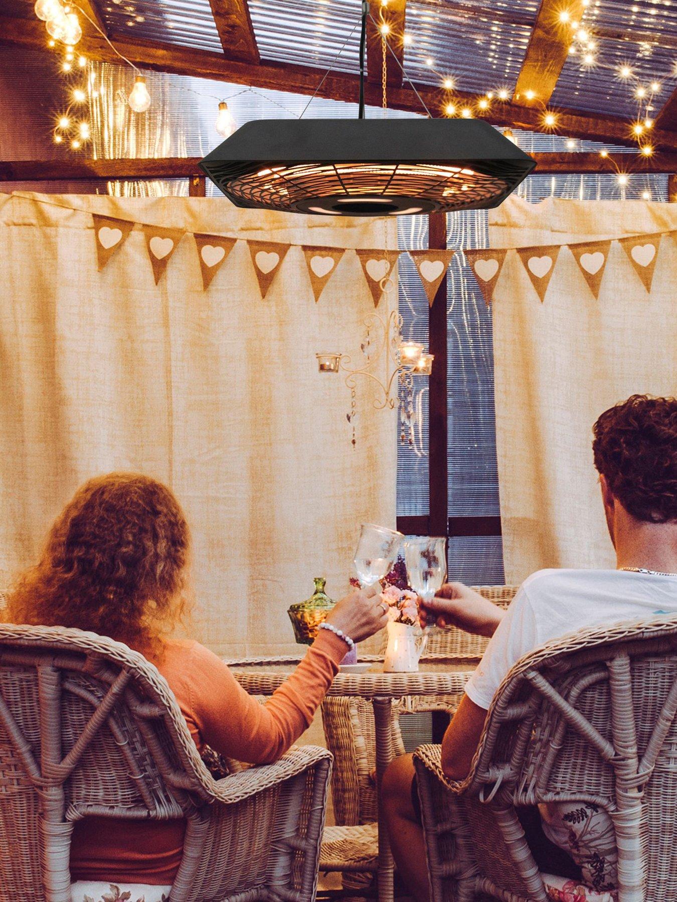 Image 1 of 6 of OutSunny 2000W Electric Hanging Patio Heater Ceiling Mounted Halogen Heating Indoor Outdoor with Remote Control Aluminium