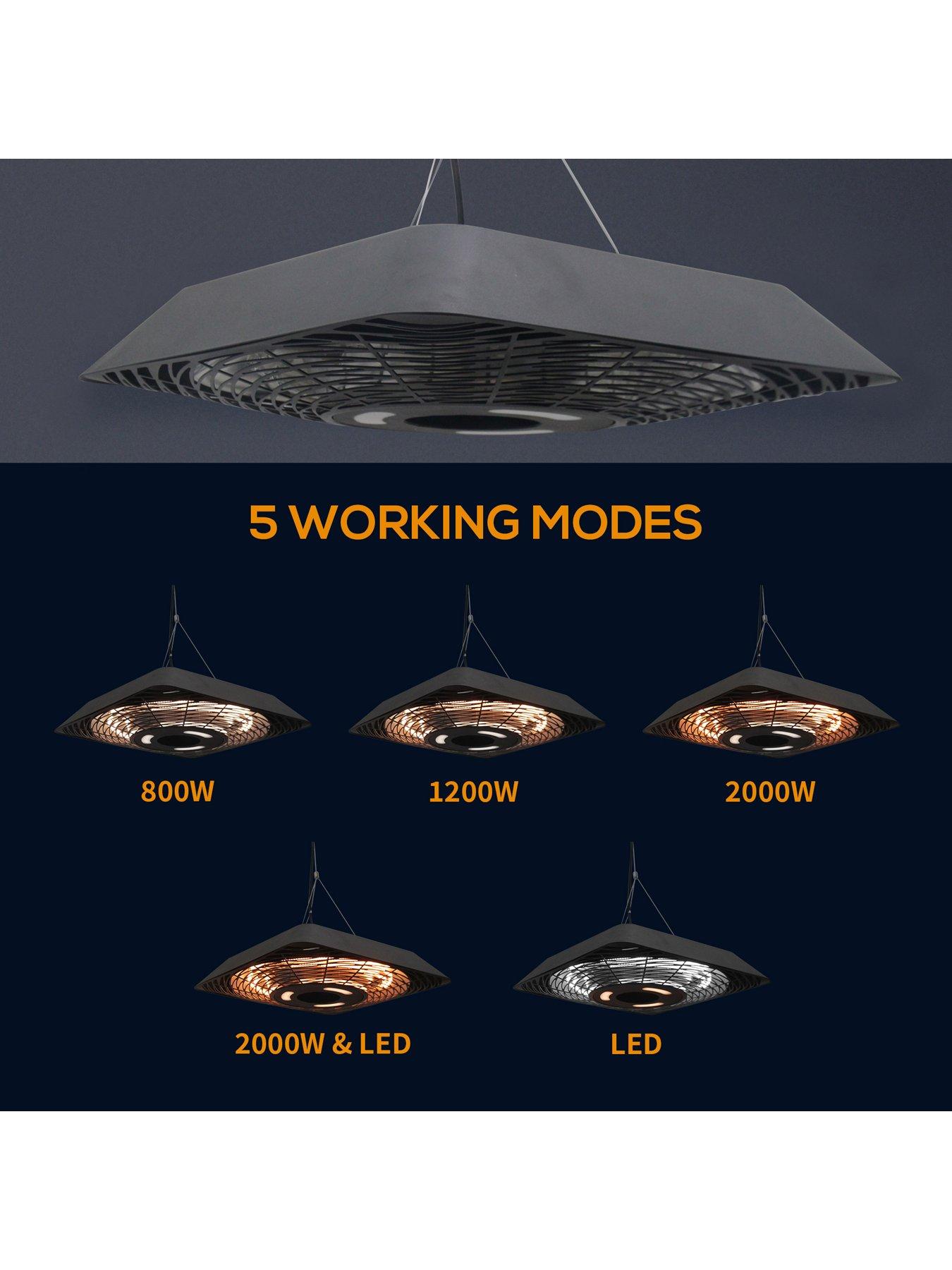 Image 6 of 6 of OutSunny 2000W Electric Hanging Patio Heater Ceiling Mounted Halogen Heating Indoor Outdoor with Remote Control Aluminium