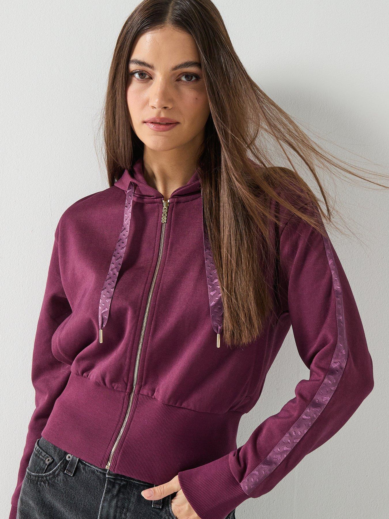 Image 1 of 6 of BOSS Zip Up Cropped Hoodie - Dark Pink