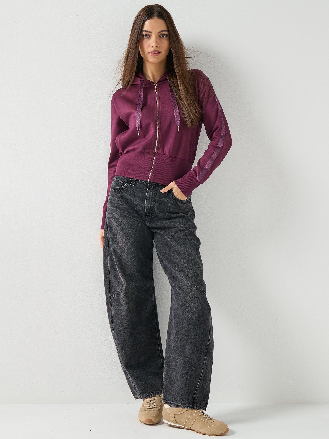 Image 3 of 6 of BOSS Zip Up Cropped Hoodie - Dark Pink