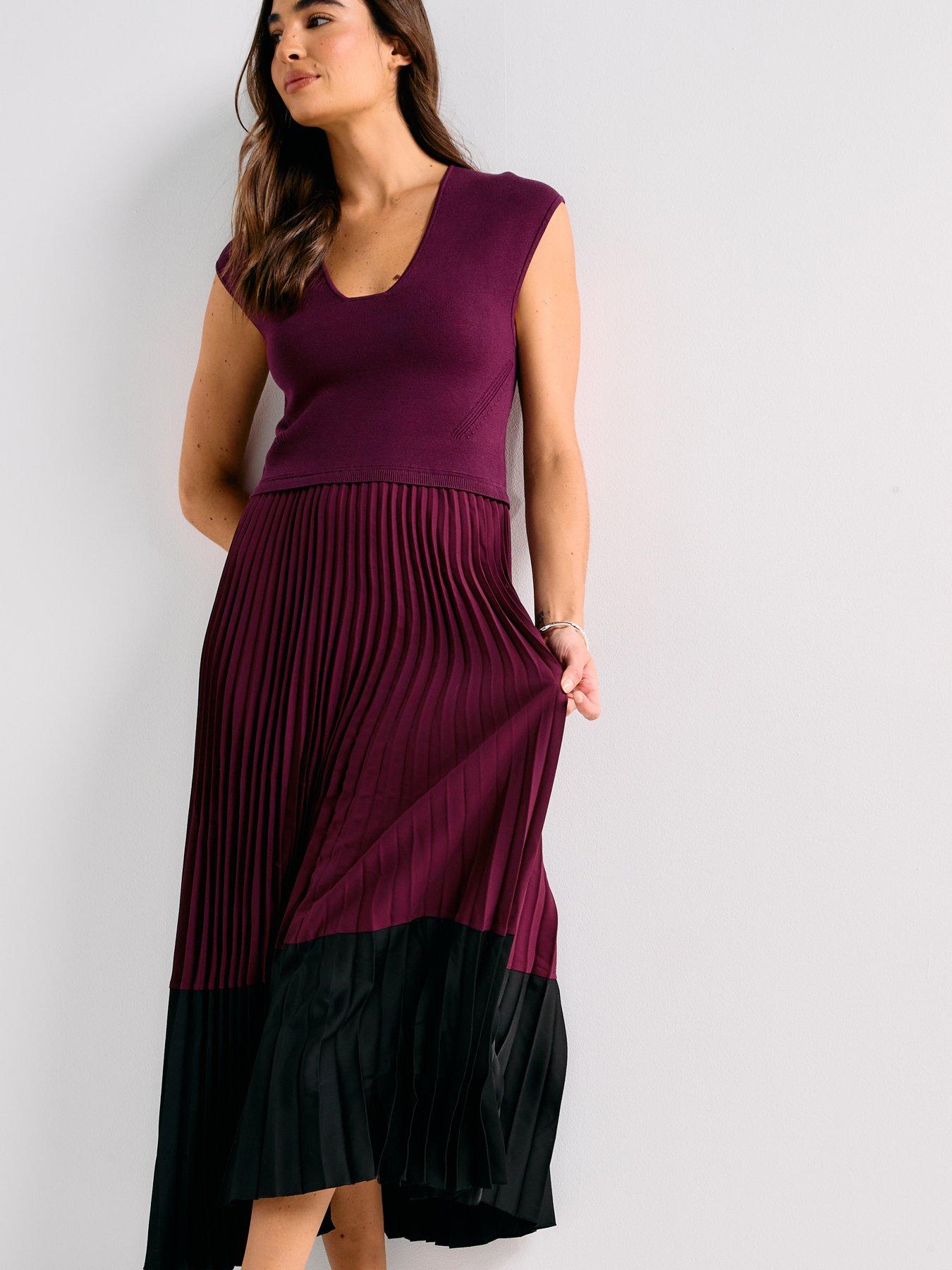 BOSS Flissani Knit Midi Dress - Dark Purple | Very